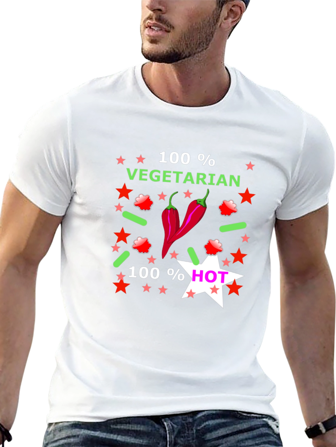 100% Vegetarian & Hot Graphic T-Shirt