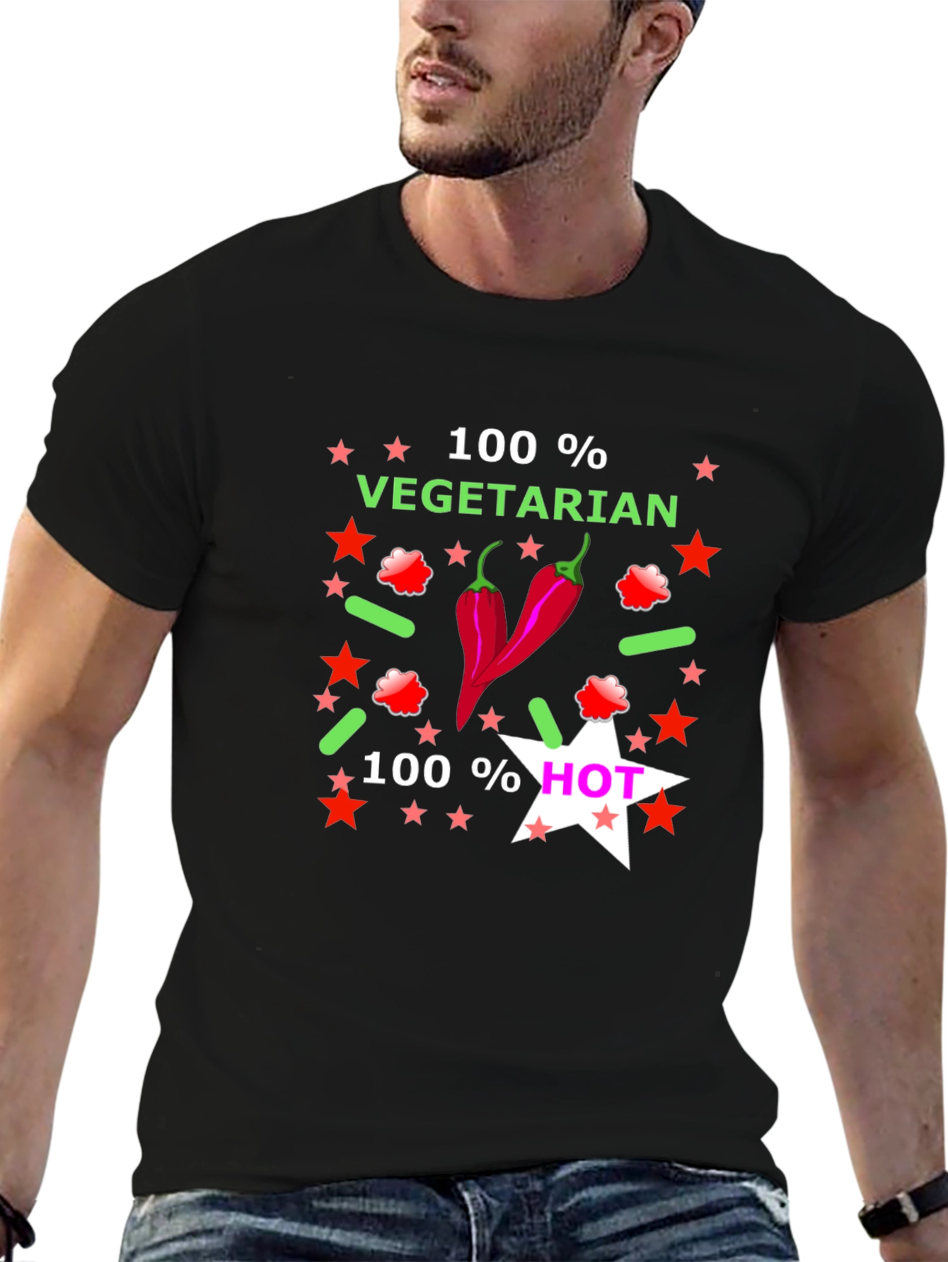 100% Vegetarian & Hot Graphic T-Shirt