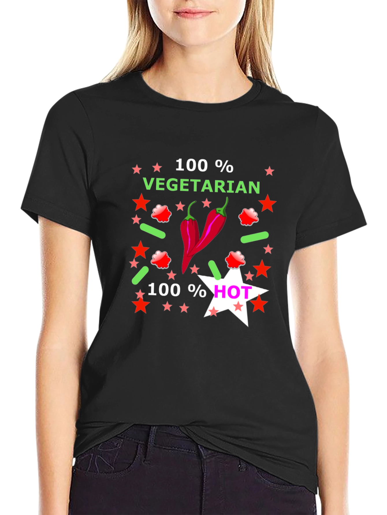 100% Vegetarian & Hot Graphic T-Shirt