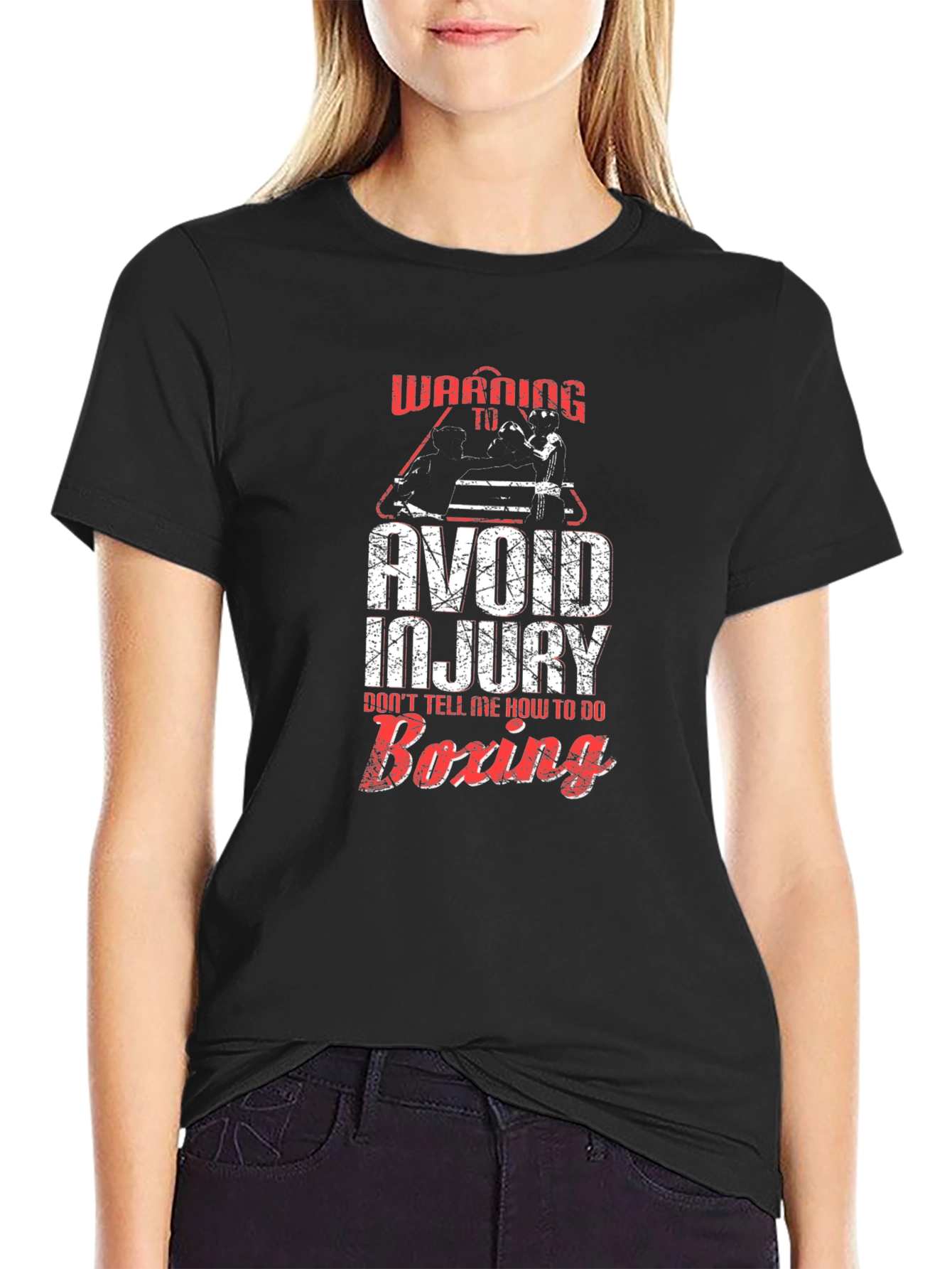 Warning Boxing T-Shirt Avoid Injury Funny Graphic Tee