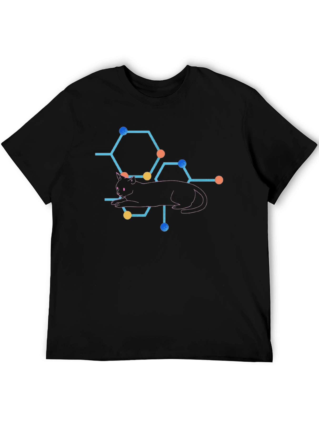 Cat Molecule Graphic Print T-Shirt