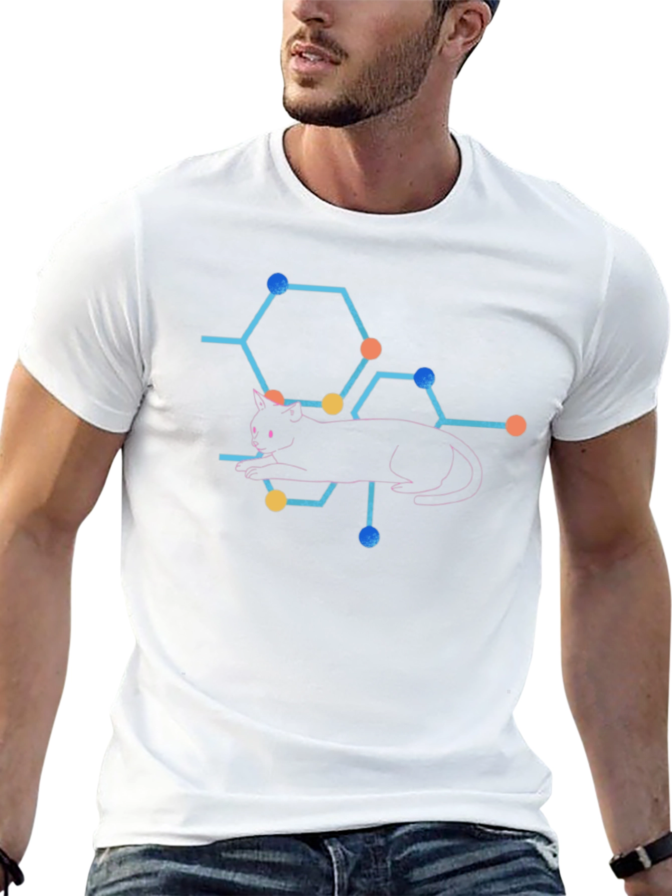 Cat Molecule Graphic Print T-Shirt