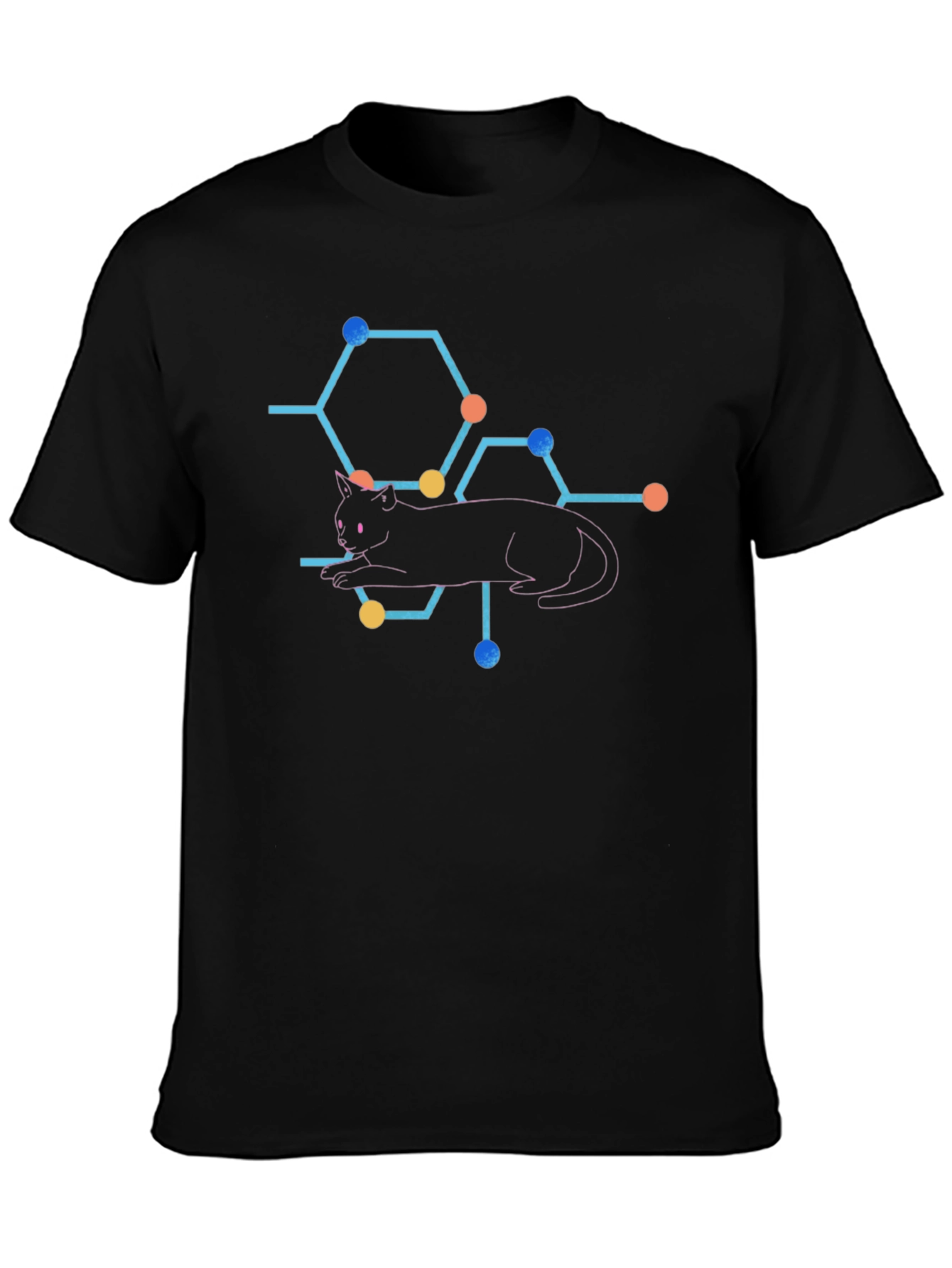 Cat Molecule Graphic Print T-Shirt