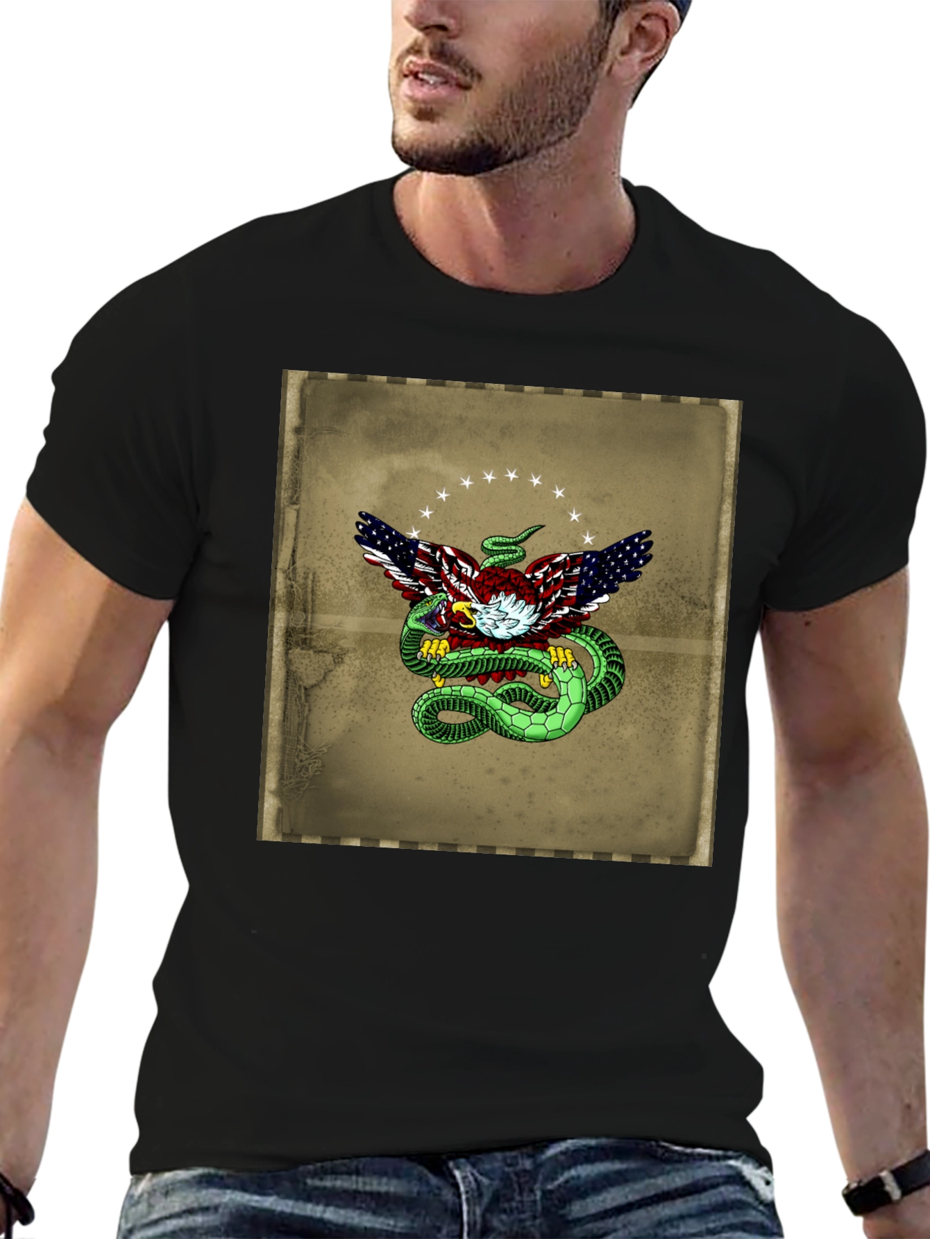 American Eagle & Snake Graphic T-Shirt - Black