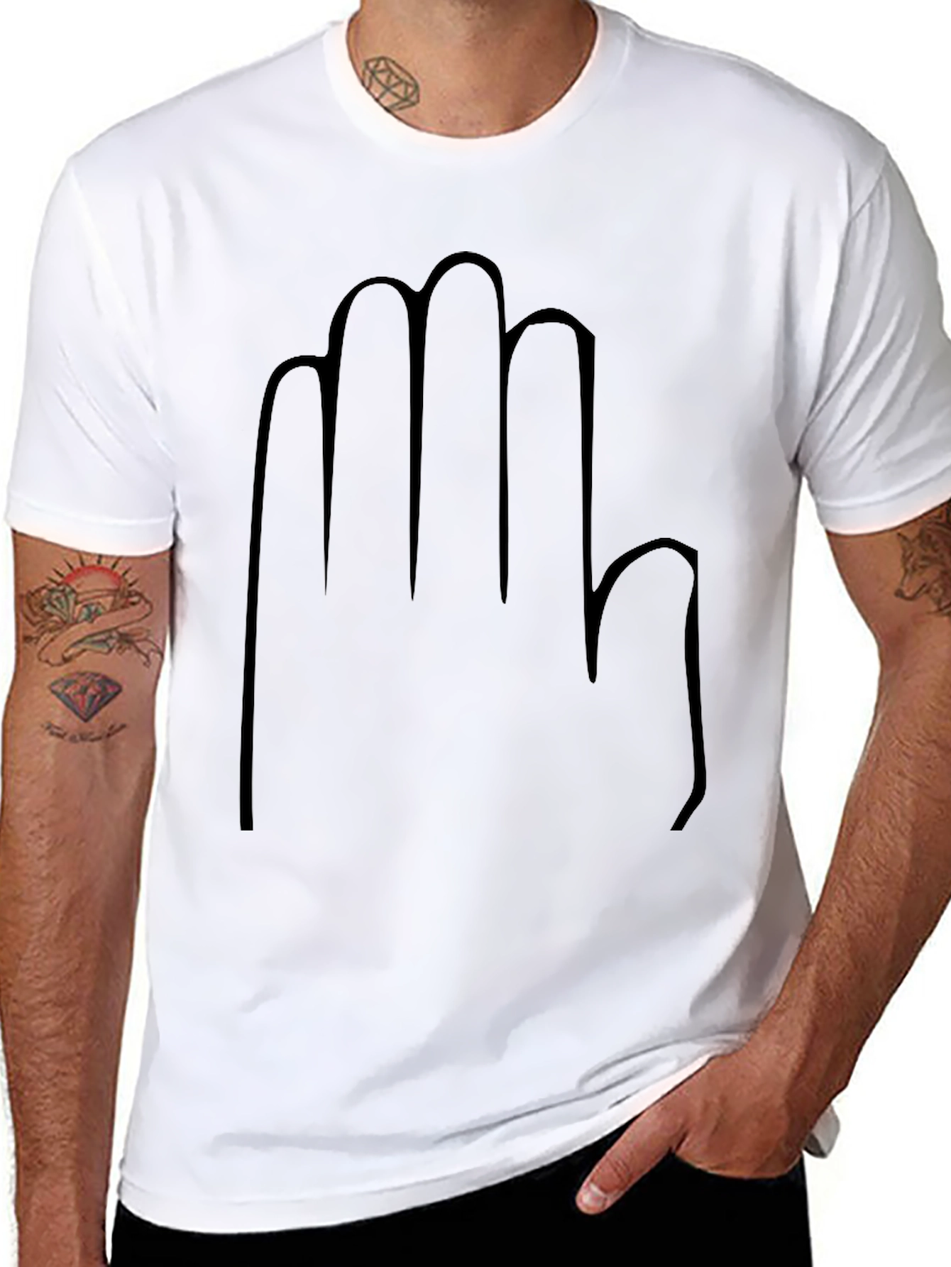 Black T-Shirt with Hand Outline Graphic Tee Casual Wear