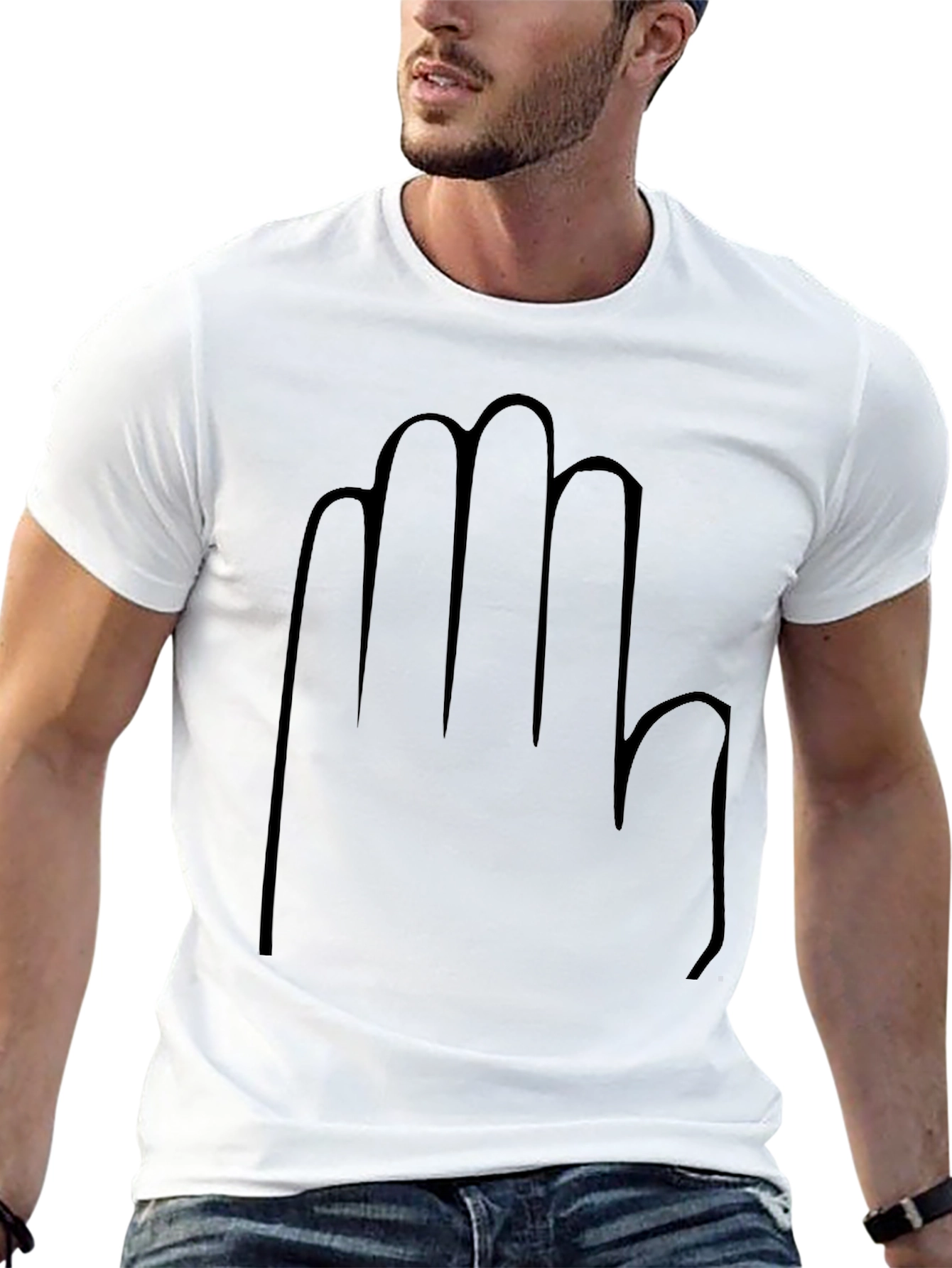Black T-Shirt with Hand Outline Graphic Tee Casual Wear