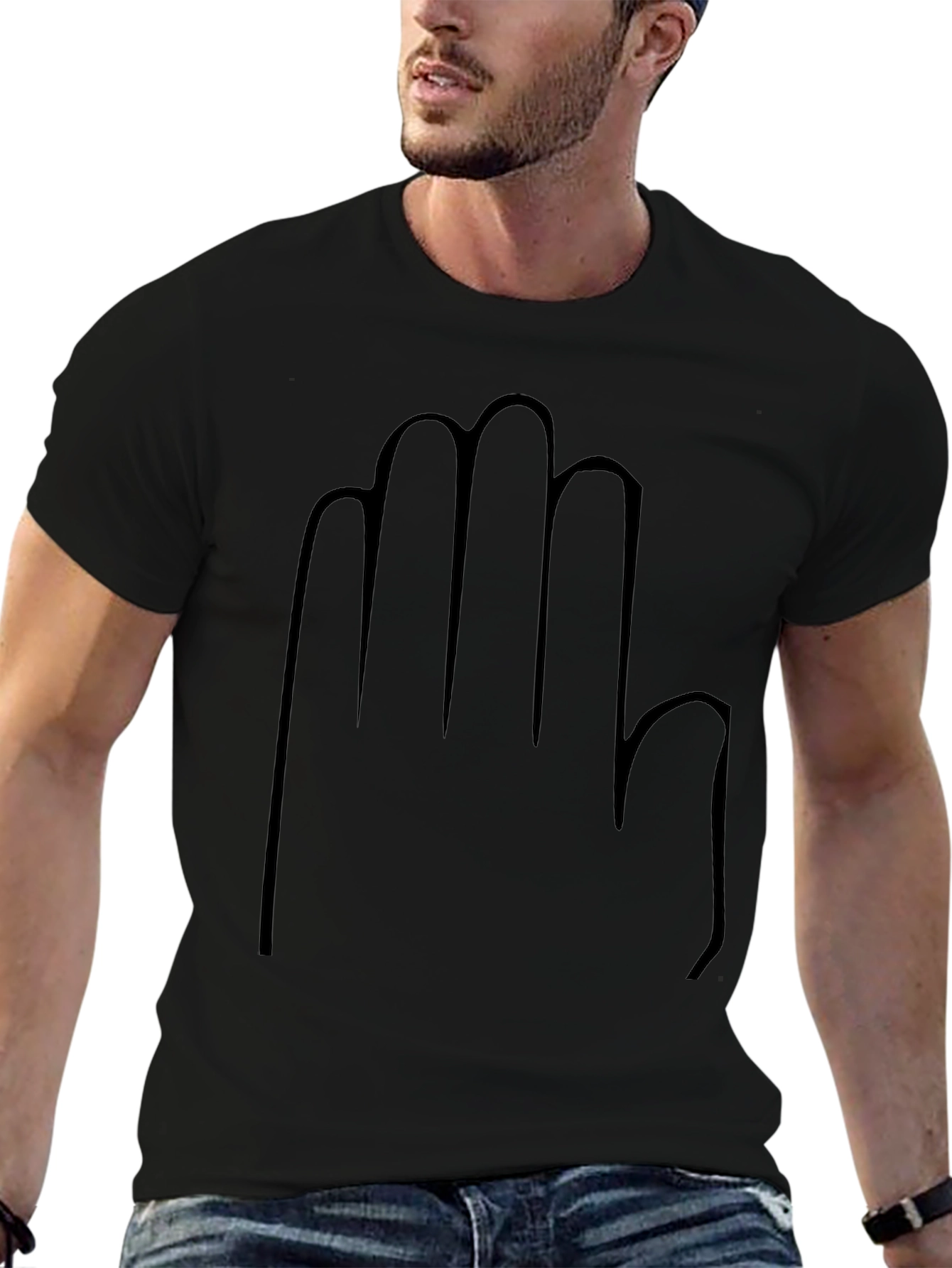 Black T-Shirt with Hand Outline Graphic Tee Casual Wear