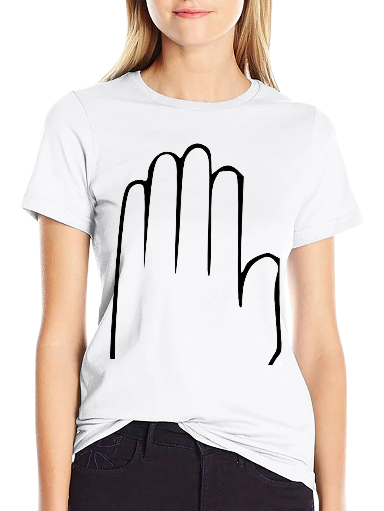 Black T-Shirt with Hand Outline Graphic Tee Casual Wear