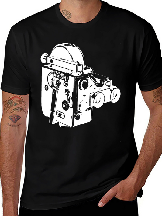 Vintage Camera Graphic Tee - Black Cotton T-Shirt