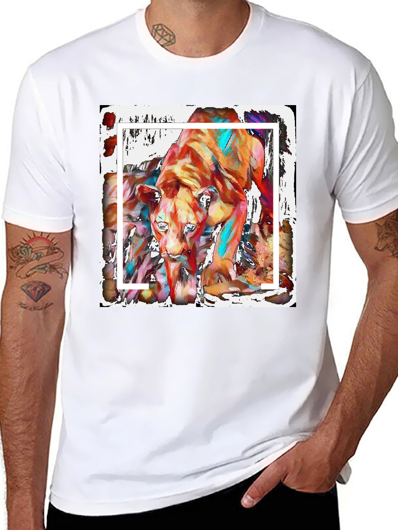 Abstract Lion Graphic Print Black T-Shirt