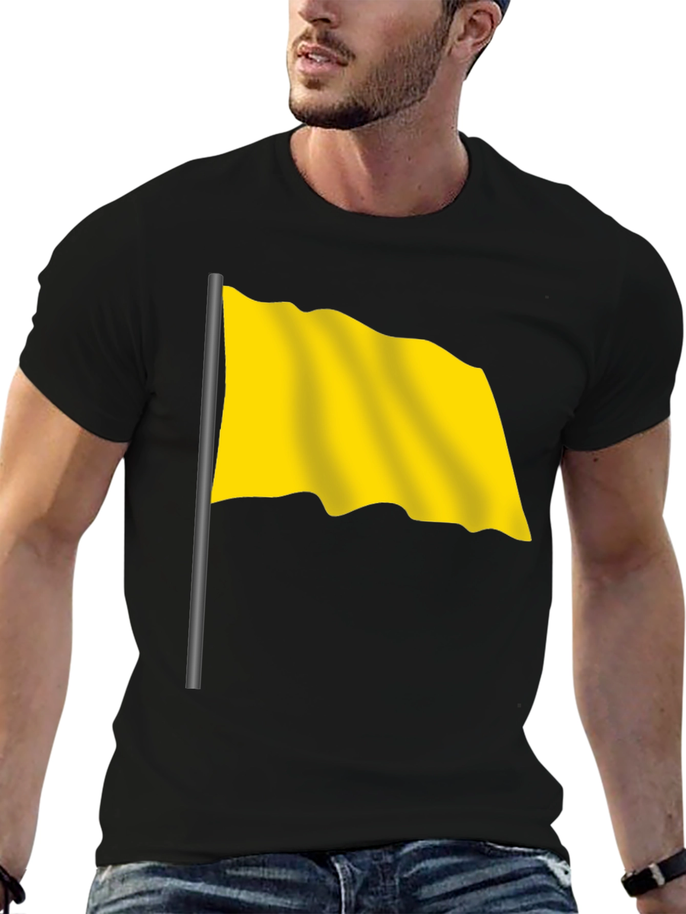 Yellow Flag Graphic Black T-Shirt - Stylish & Unique