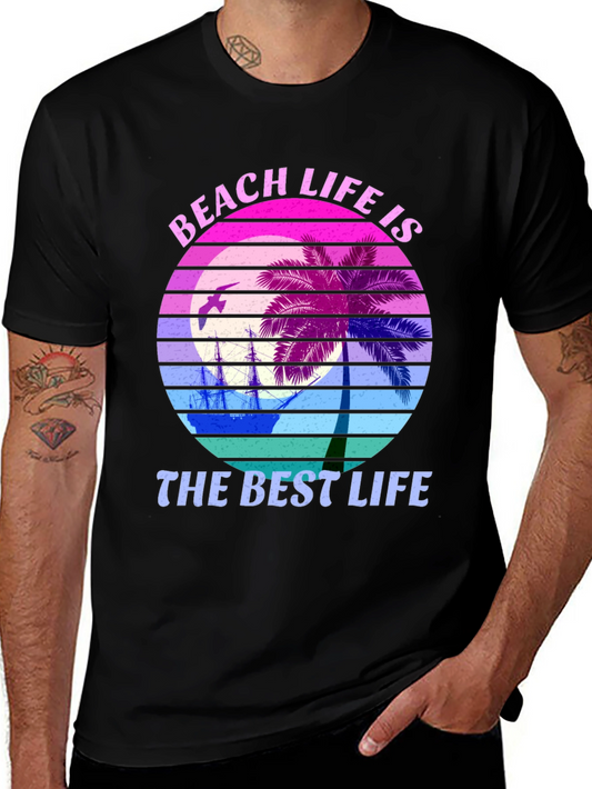 Beach Life T-Shirt Palm Tree Sunset Graphic Tee