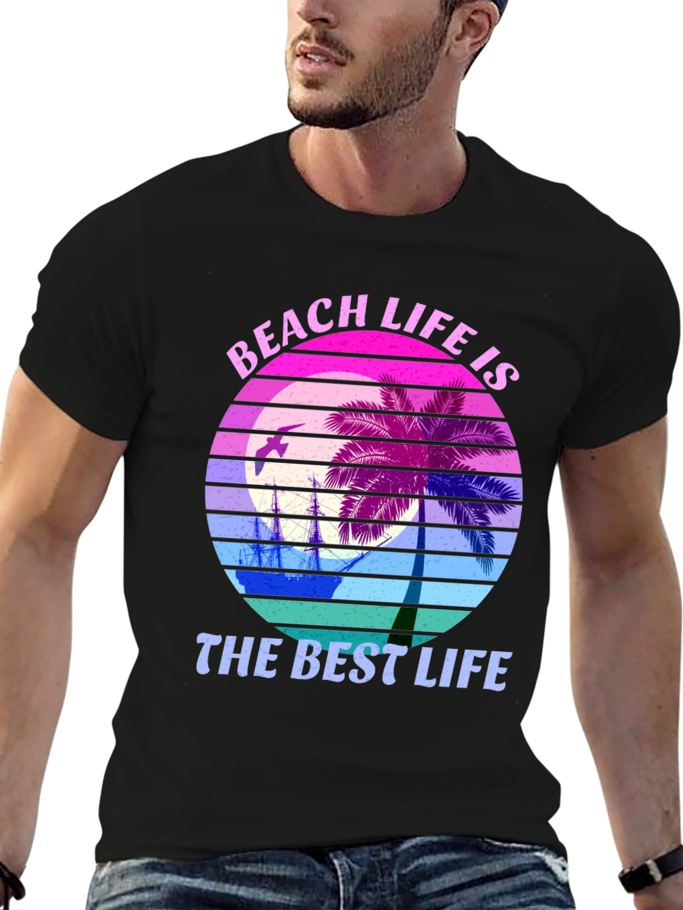 Beach Life T-Shirt Palm Tree Sunset Graphic Tee