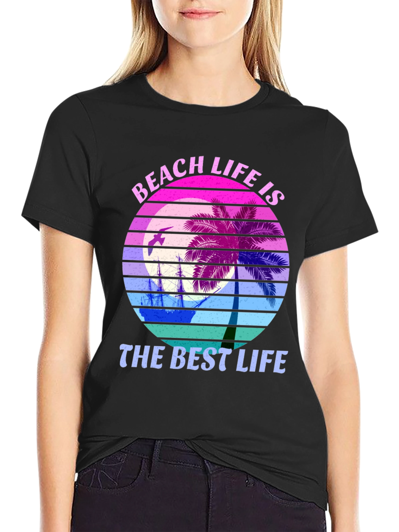 Beach Life T-Shirt Palm Tree Sunset Graphic Tee