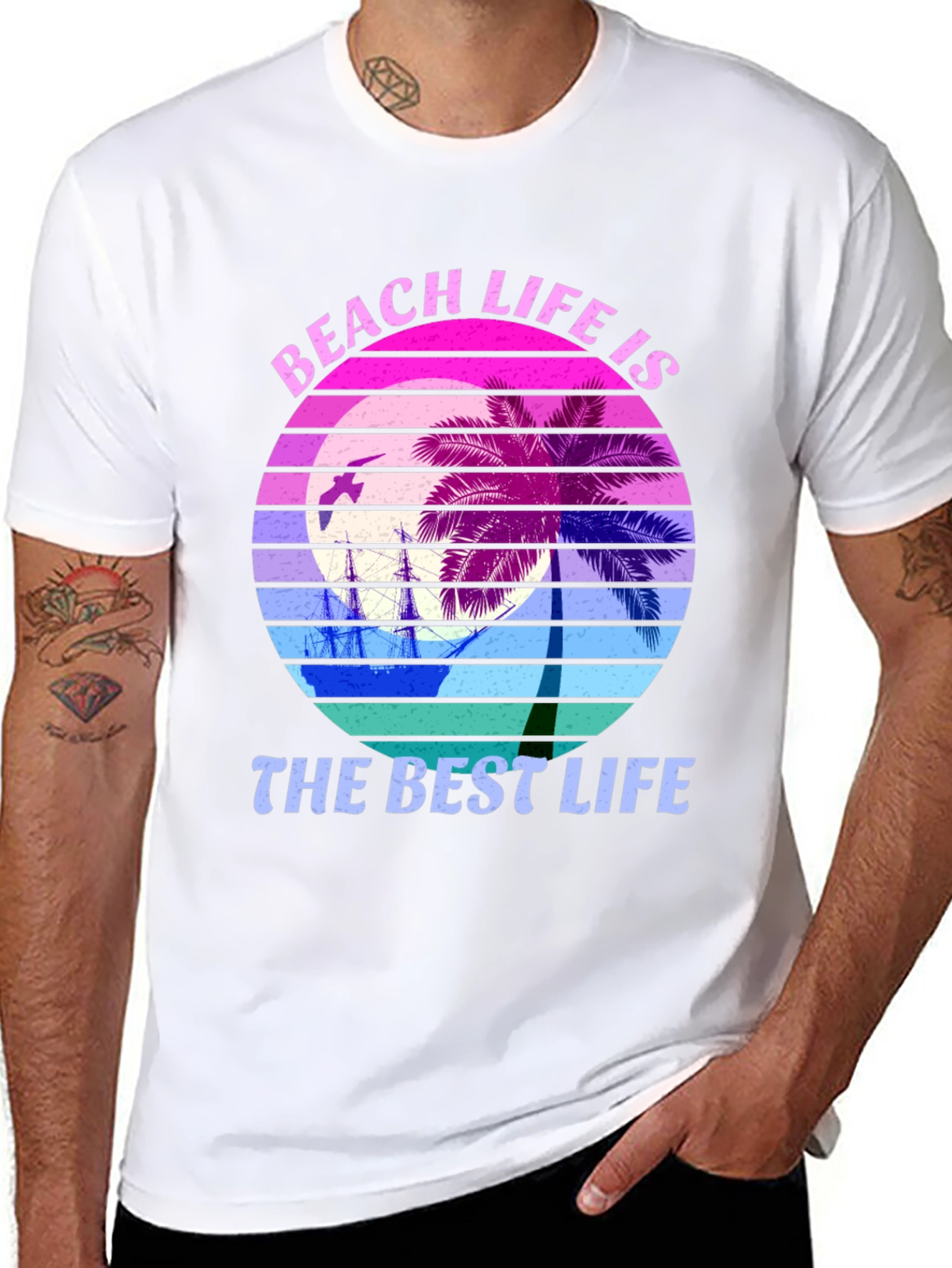Beach Life T-Shirt Palm Tree Sunset Graphic Tee