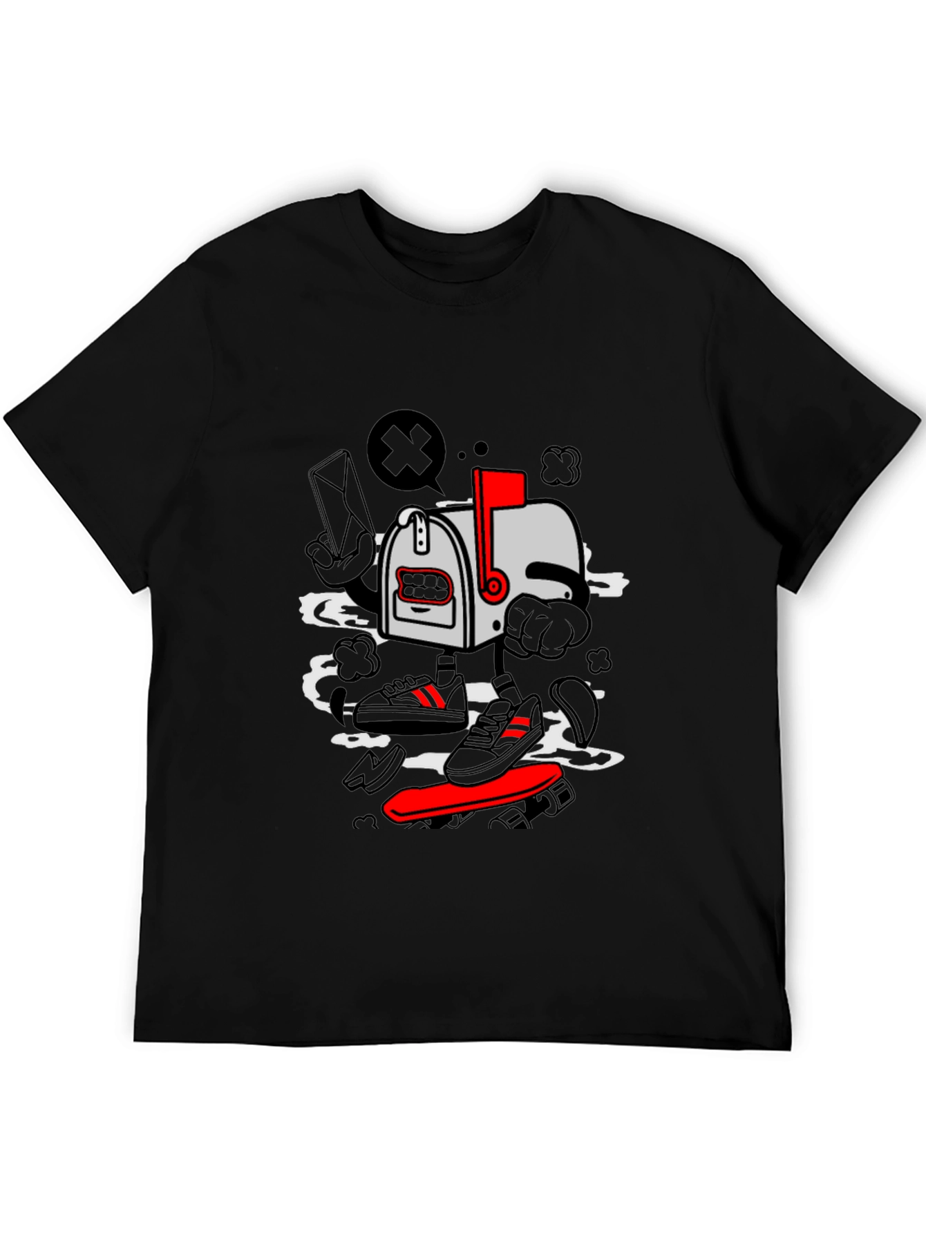 Cartoon Mailbox Skateboard Graphic T-Shirt