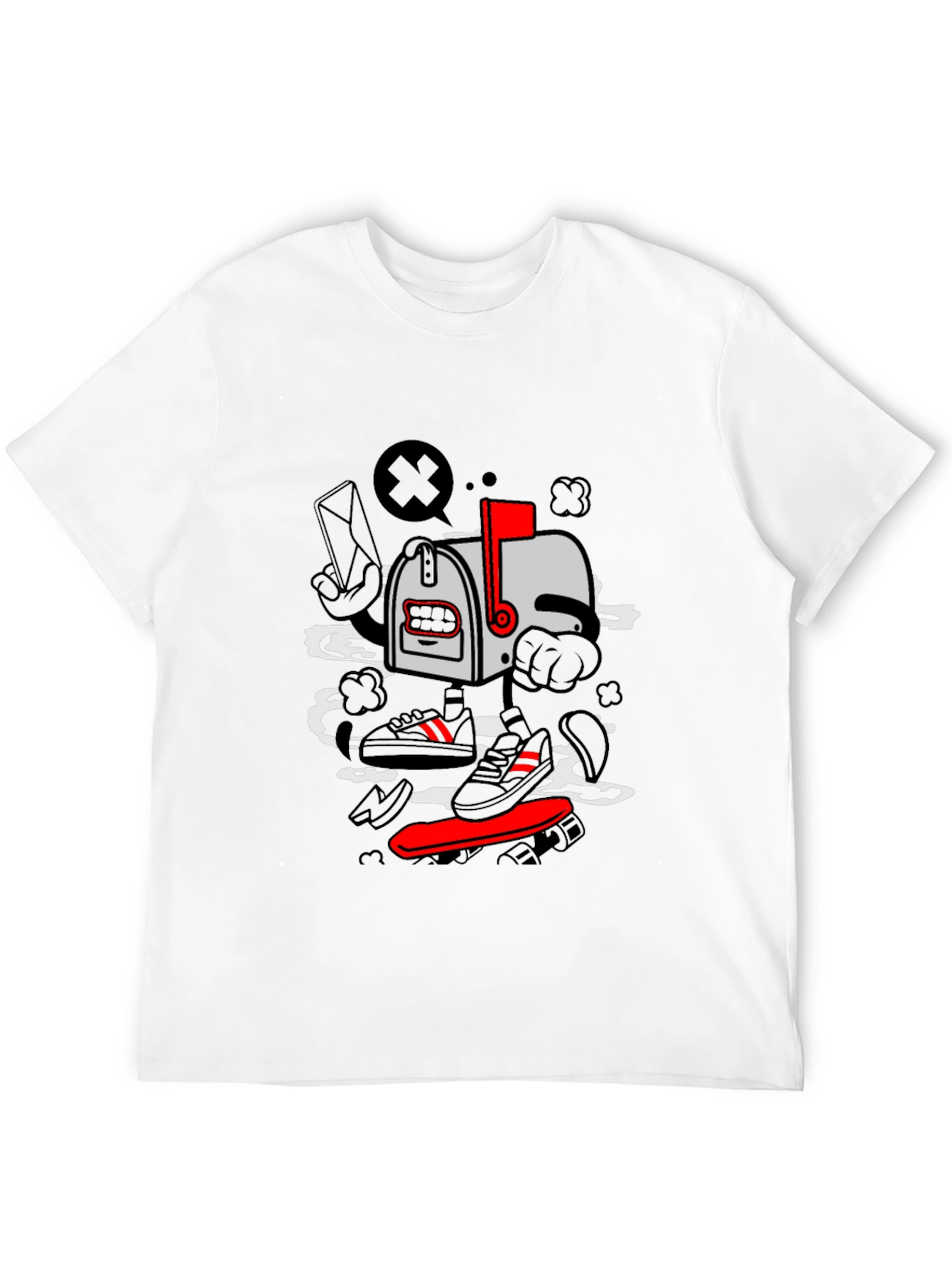 Cartoon Mailbox Skateboard Graphic T-Shirt