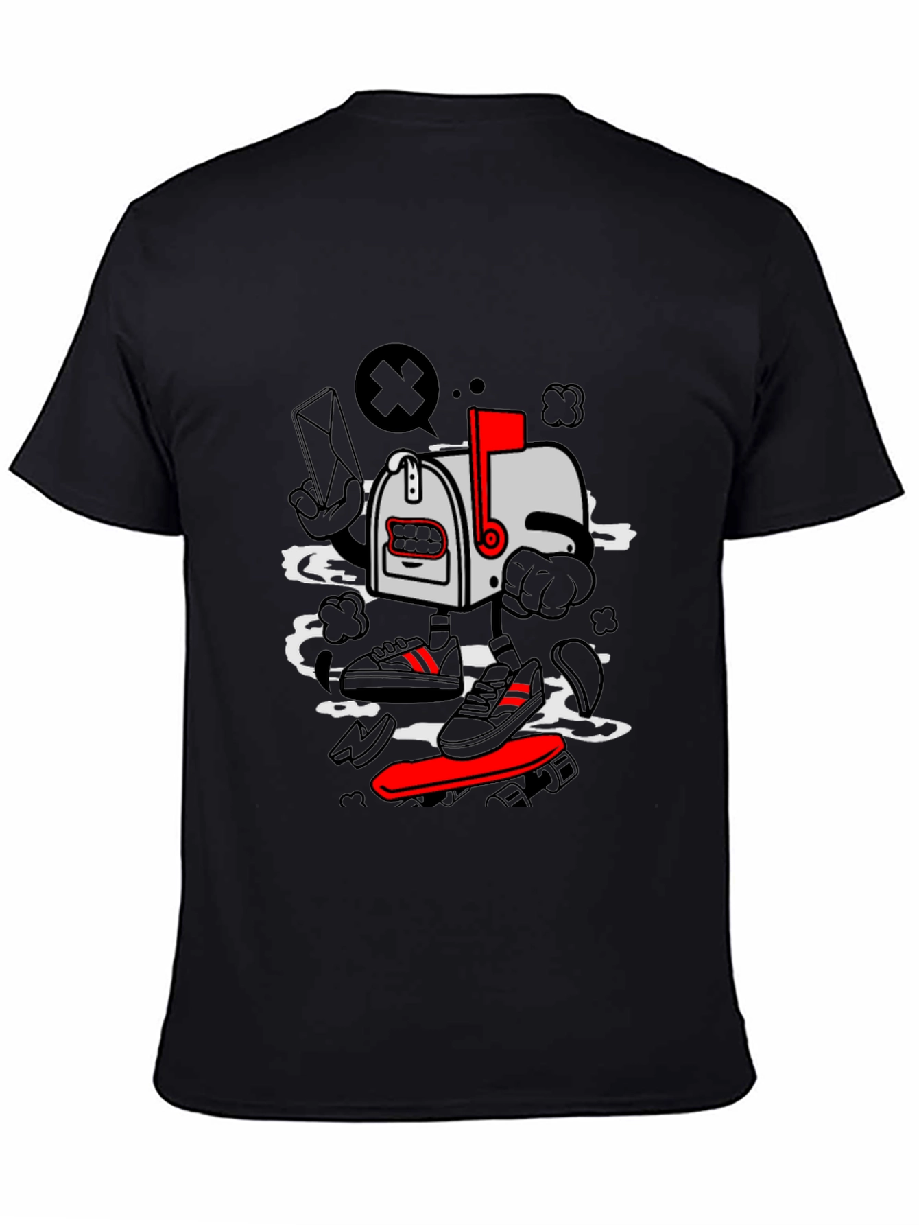 Cartoon Mailbox Skateboard Graphic T-Shirt