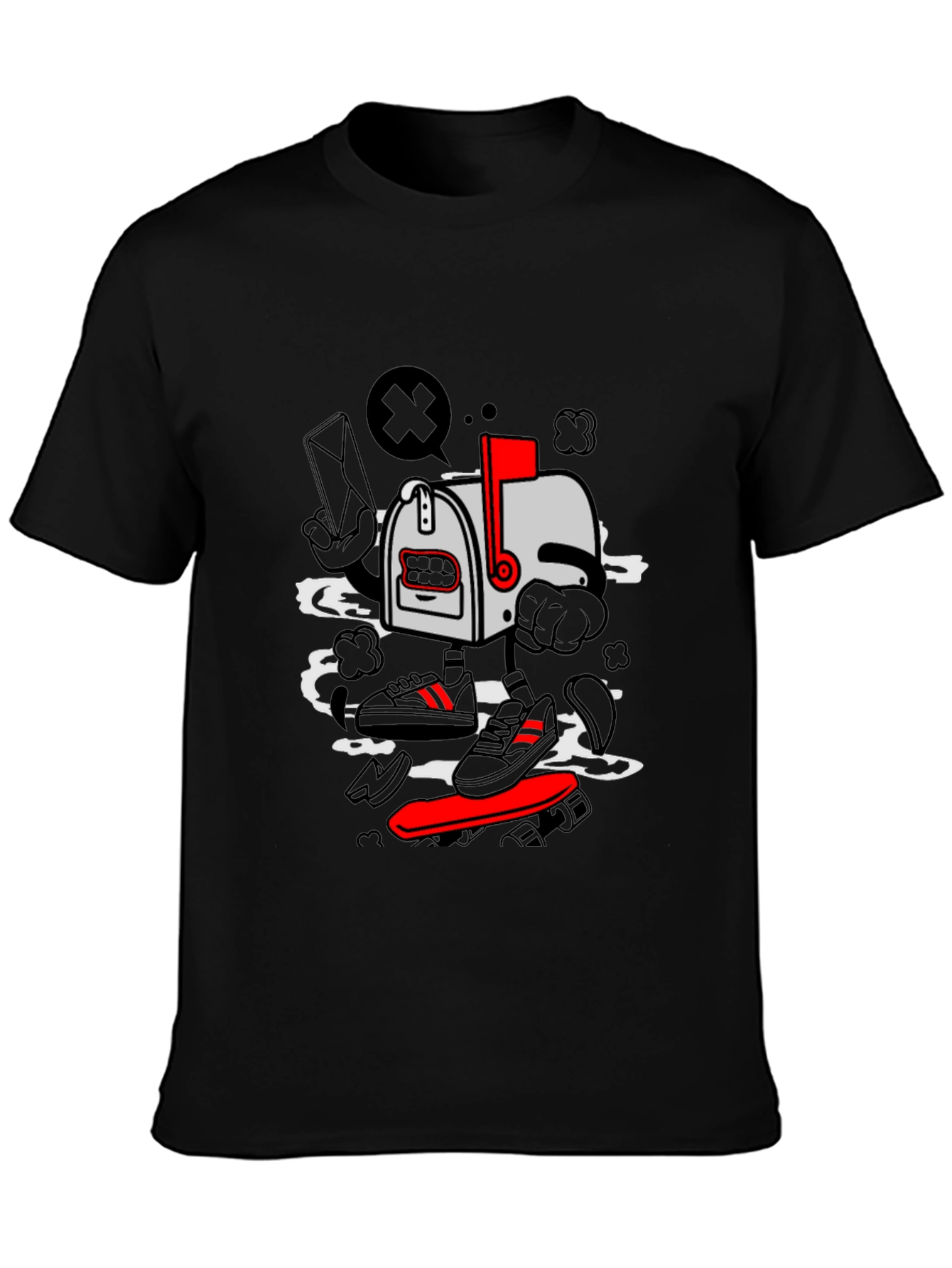Cartoon Mailbox Skateboard Graphic T-Shirt