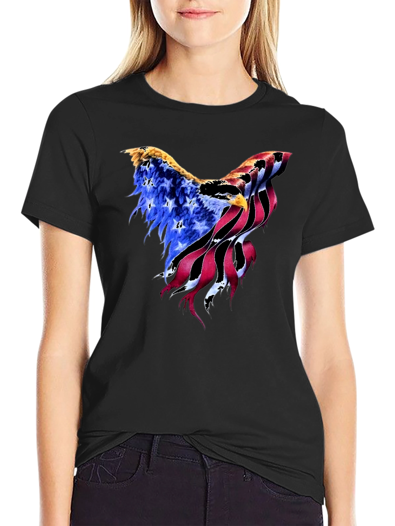 American Flag Eagle Graphic Black T-Shirt