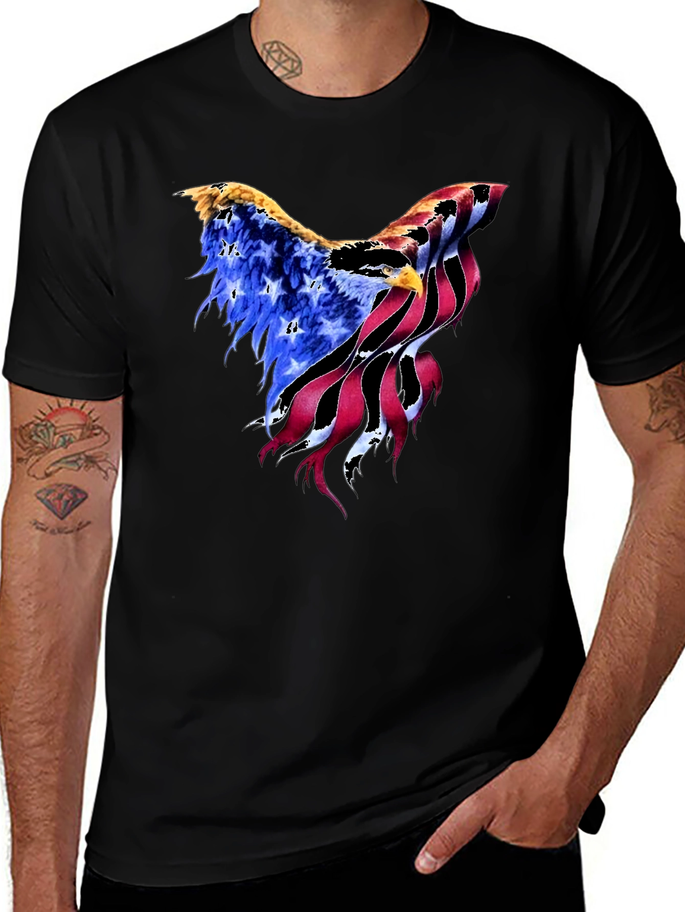 American Flag Eagle Graphic Black T-Shirt