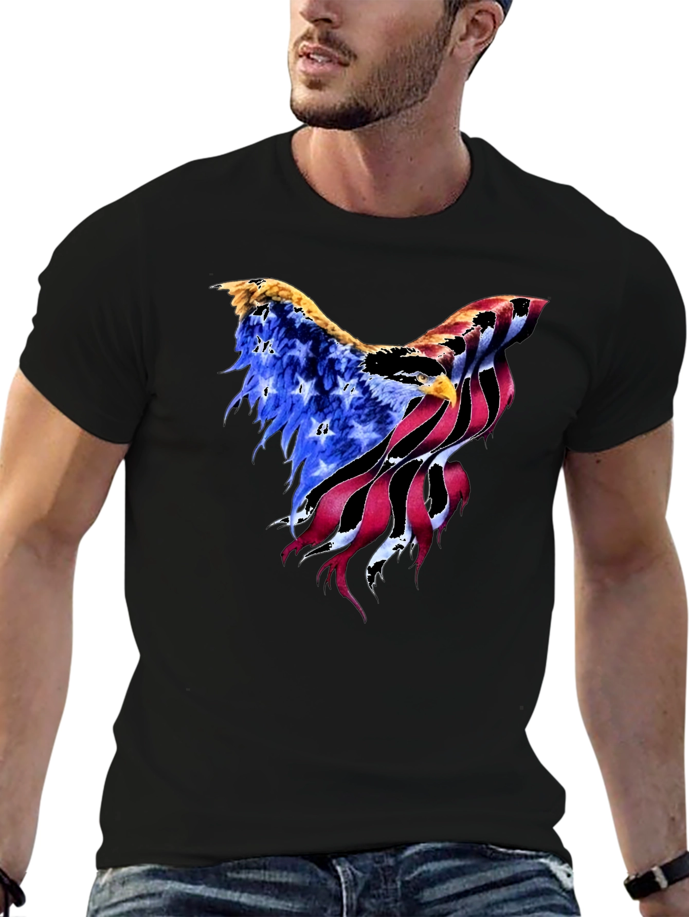 American Flag Eagle Graphic Black T-Shirt