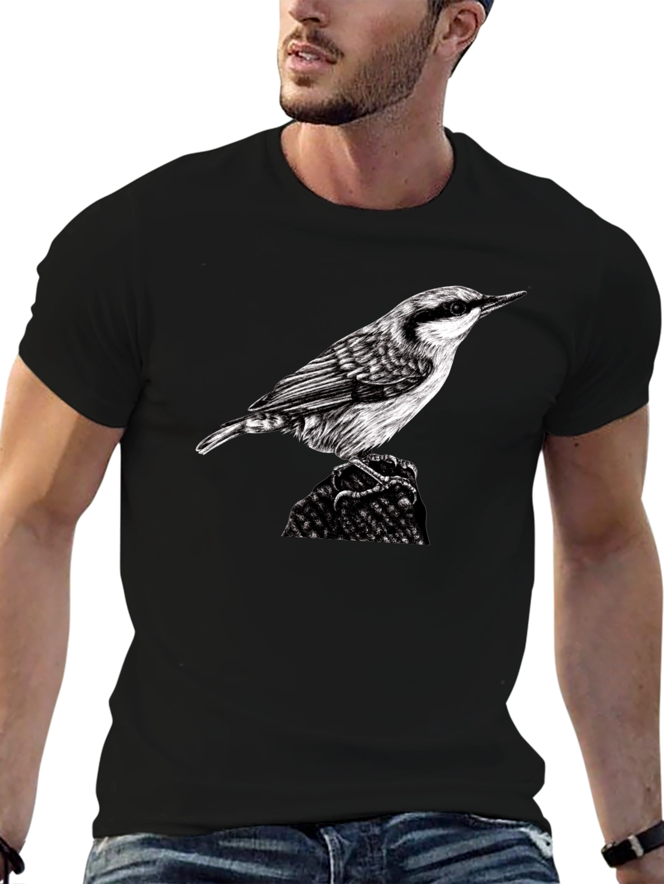 Bird Graphic Black T-Shirt - Nature Lover Tee