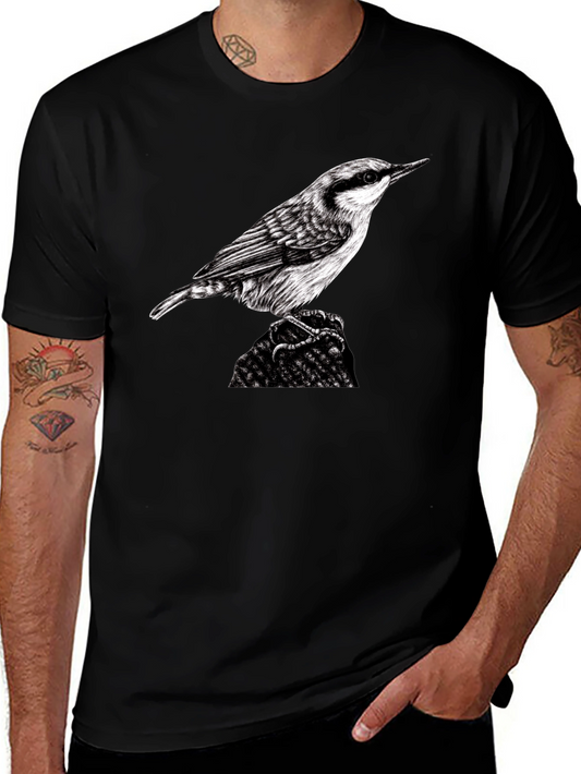 Bird Graphic Black T-Shirt - Nature Lover Tee