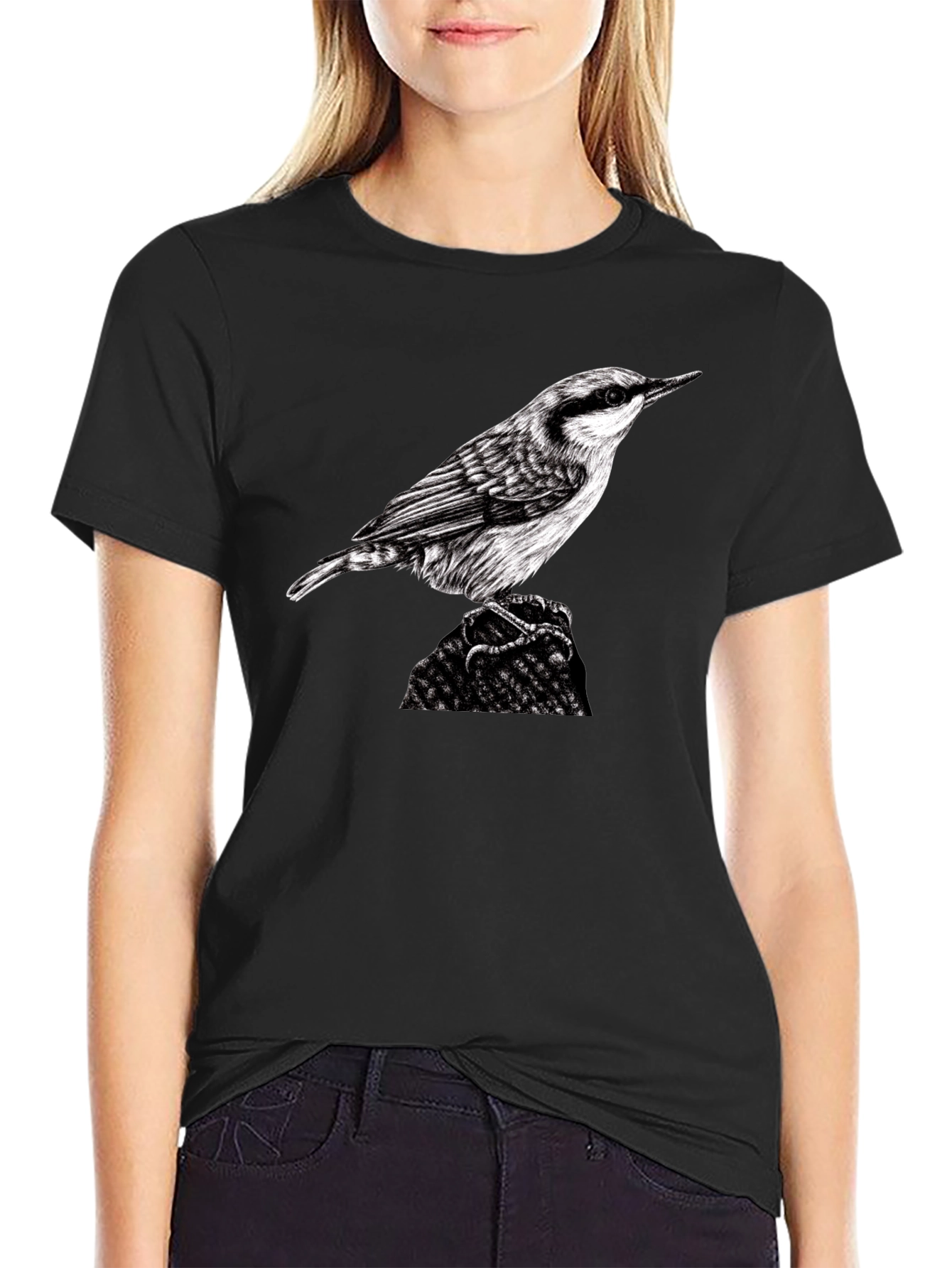 Bird Graphic Black T-Shirt - Nature Lover Tee