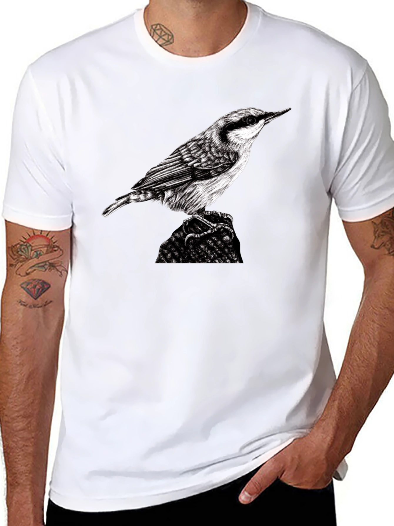 Bird Graphic Black T-Shirt - Nature Lover Tee