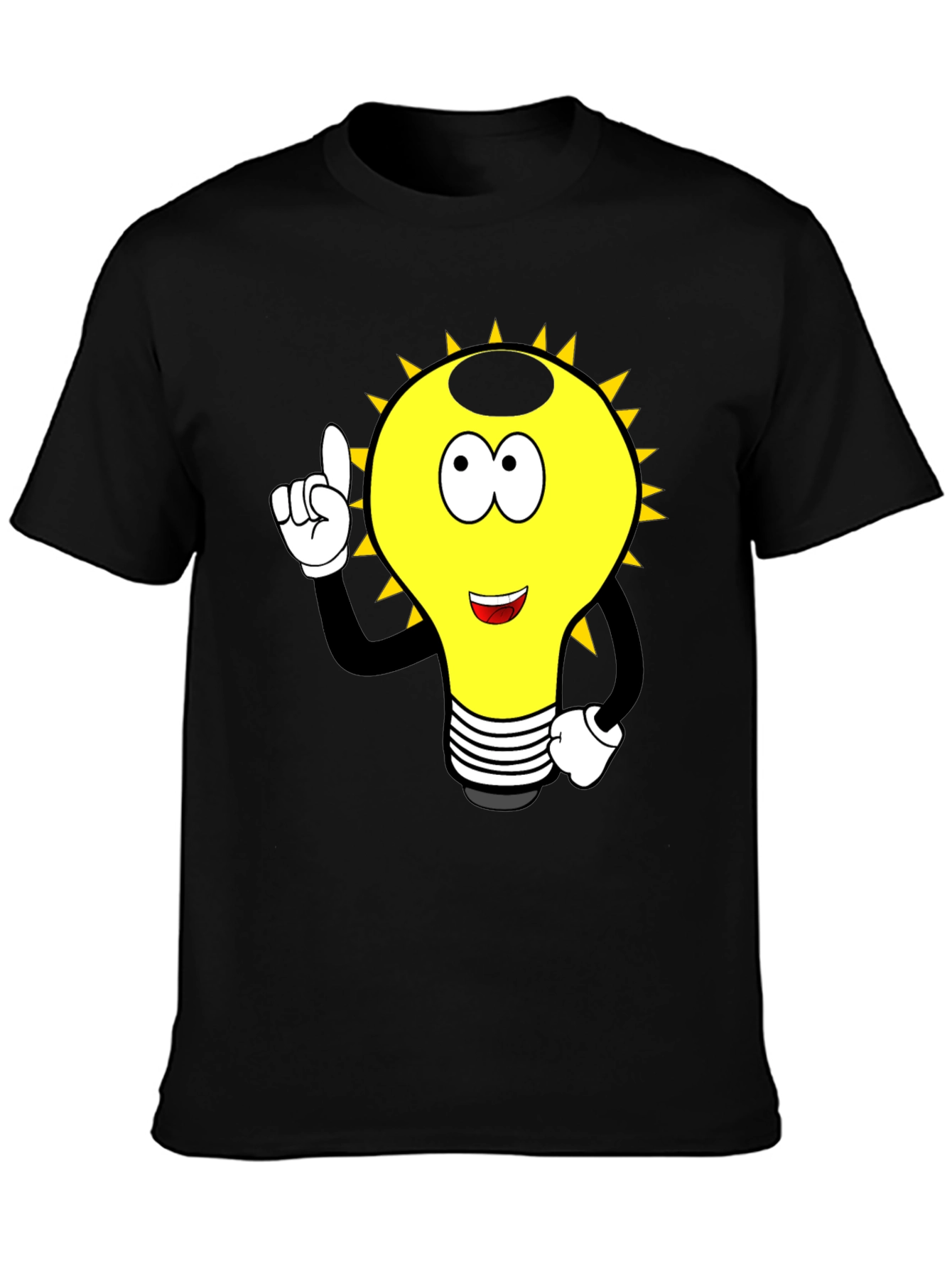 Cartoon Light Bulb Graphic Tee - Black