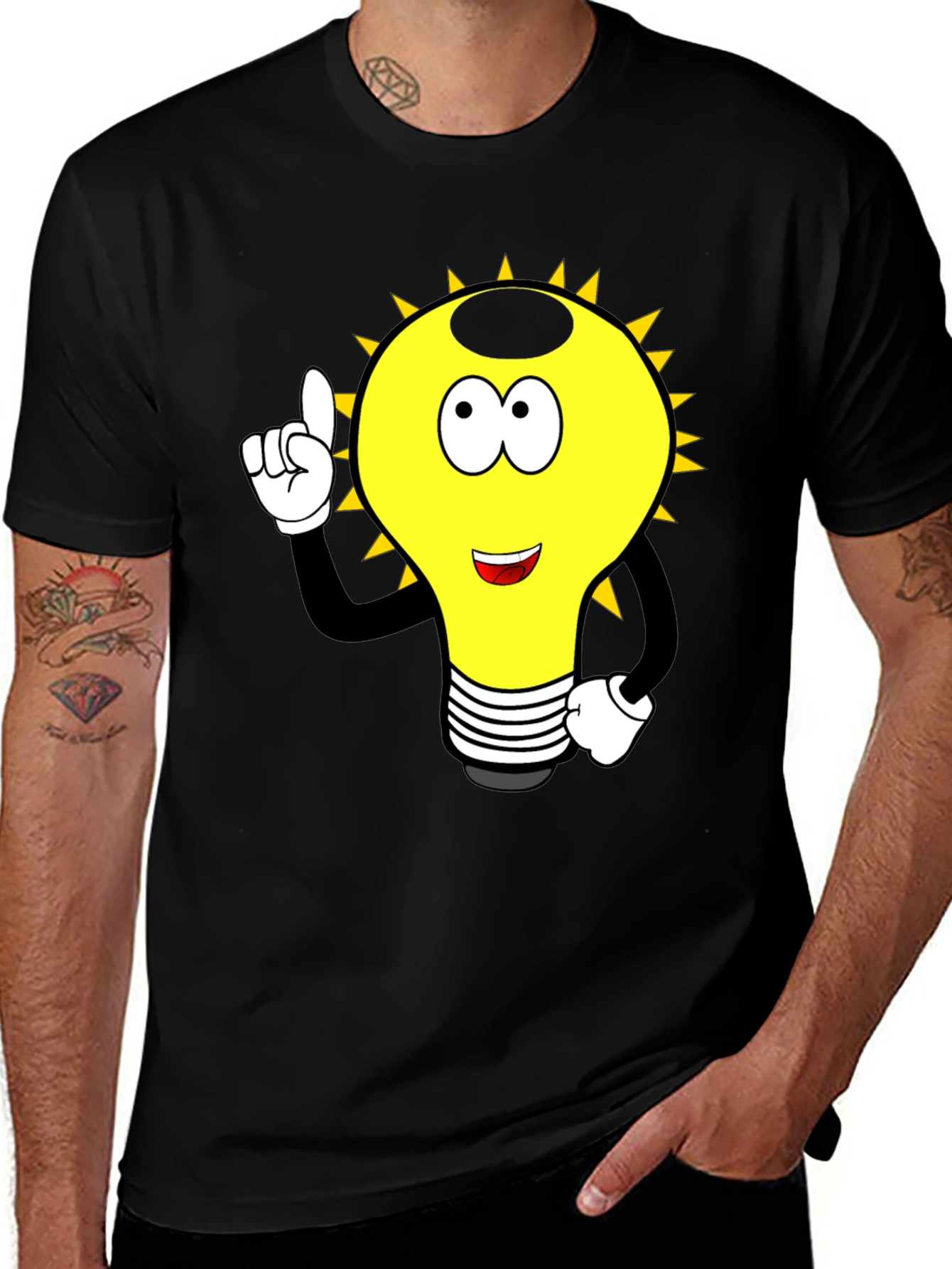 Cartoon Light Bulb Graphic Tee - Black