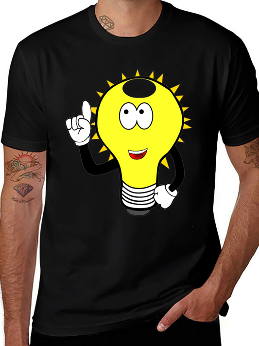 Cartoon Light Bulb Graphic Tee - Black