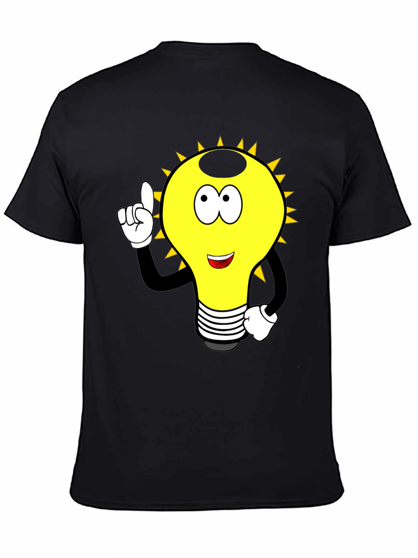 Cartoon Light Bulb Graphic Tee - Black