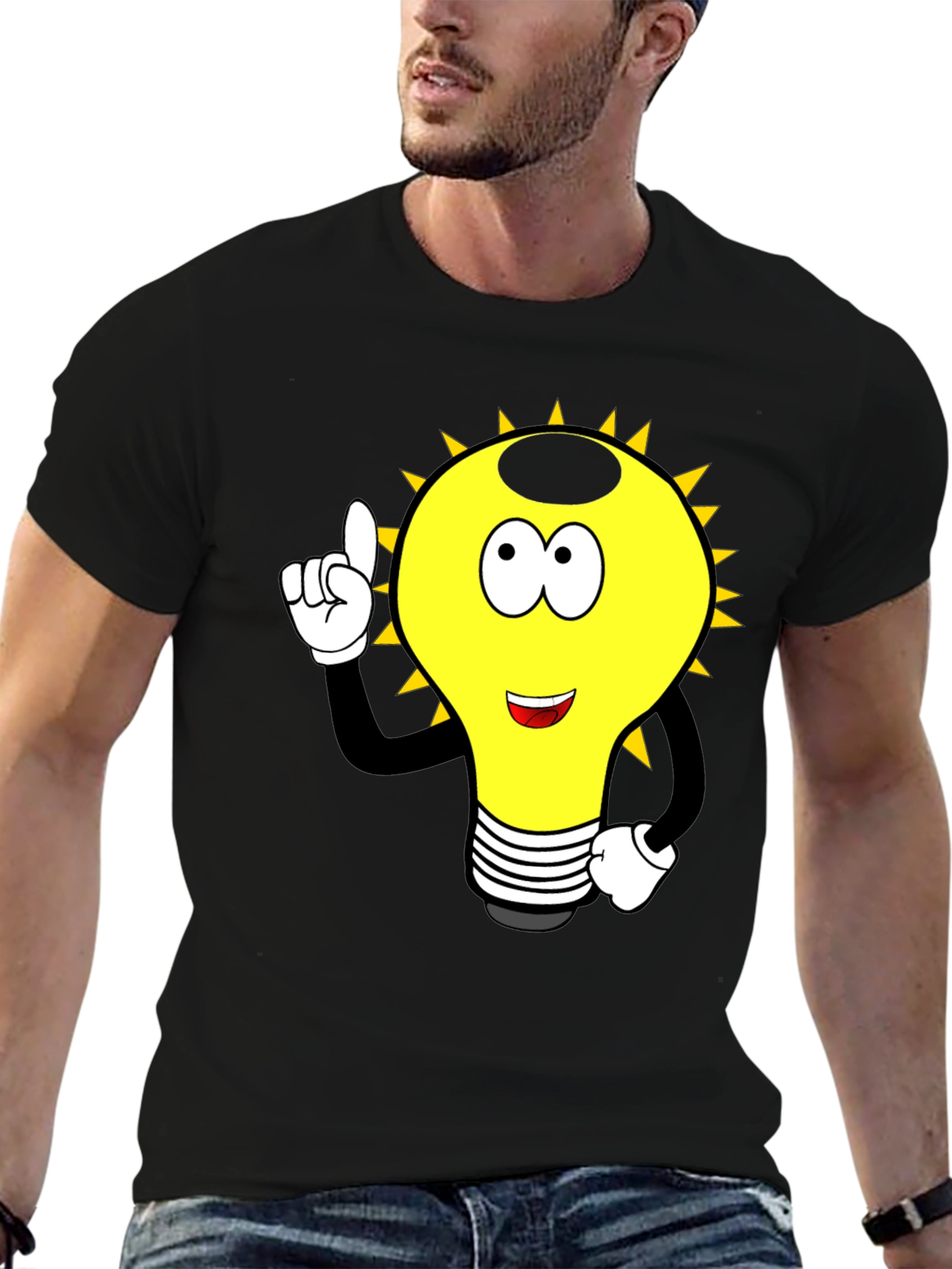 Cartoon Light Bulb Graphic Tee - Black