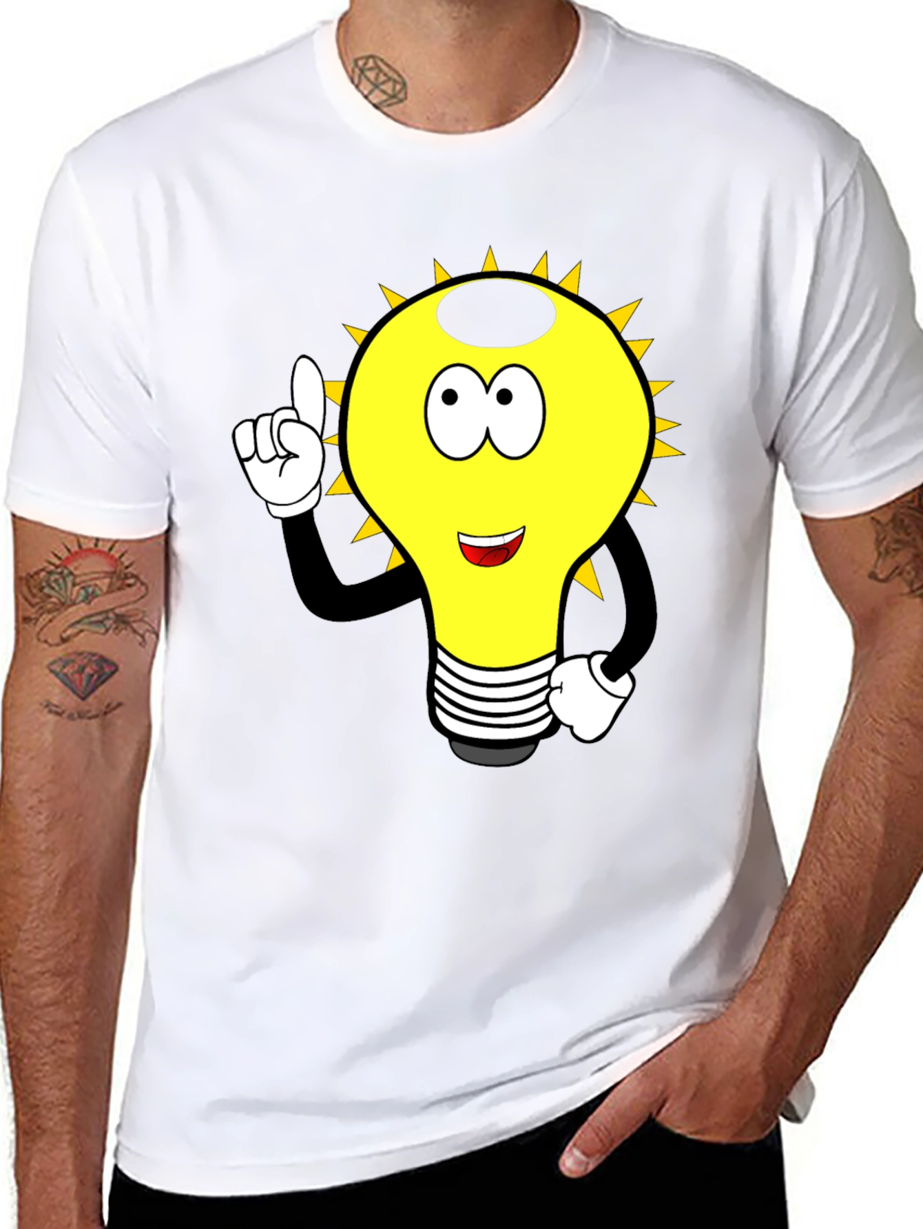 Cartoon Light Bulb Graphic Tee - Black