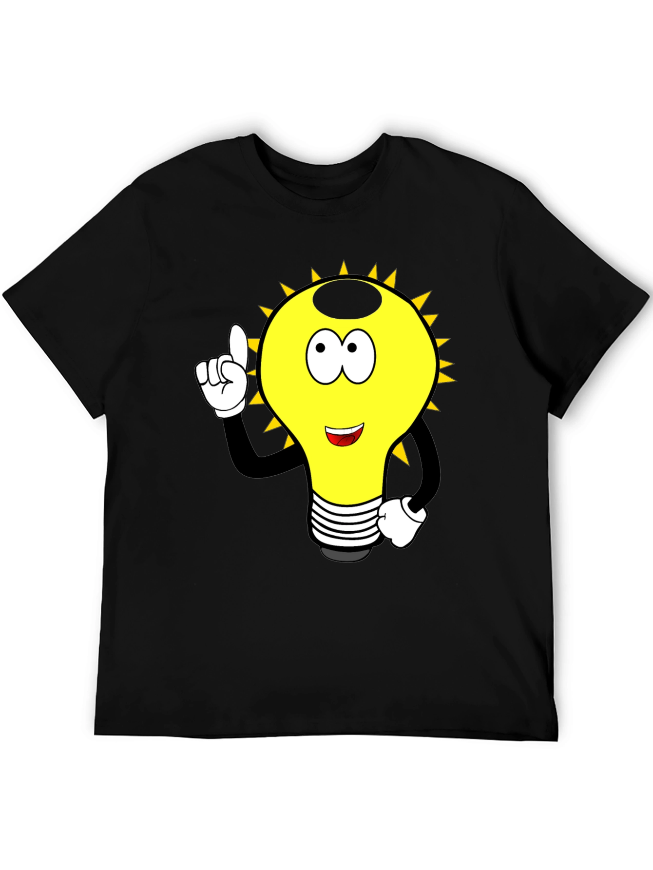 Cartoon Light Bulb Graphic Tee - Black
