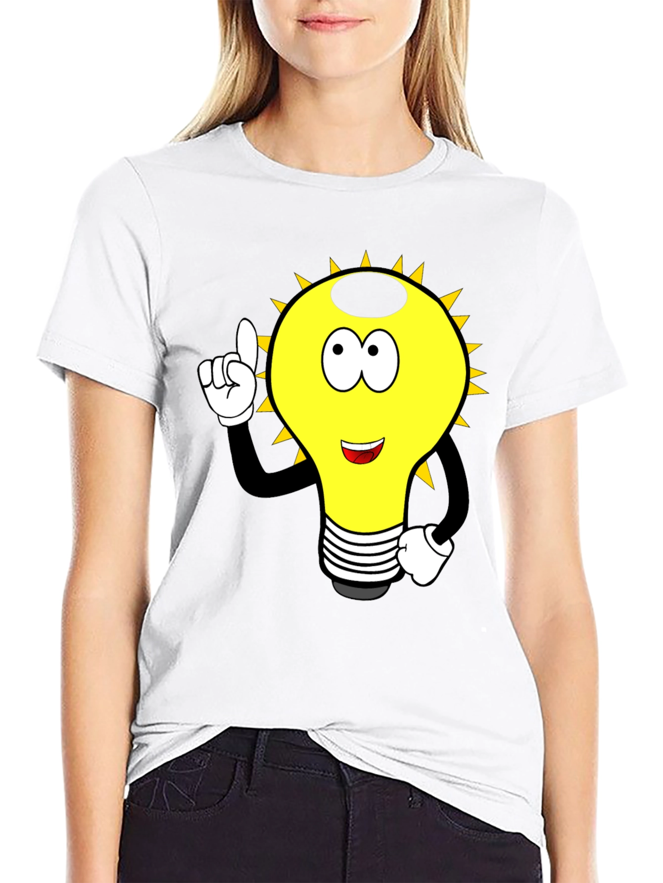 Cartoon Light Bulb Graphic Tee - Black