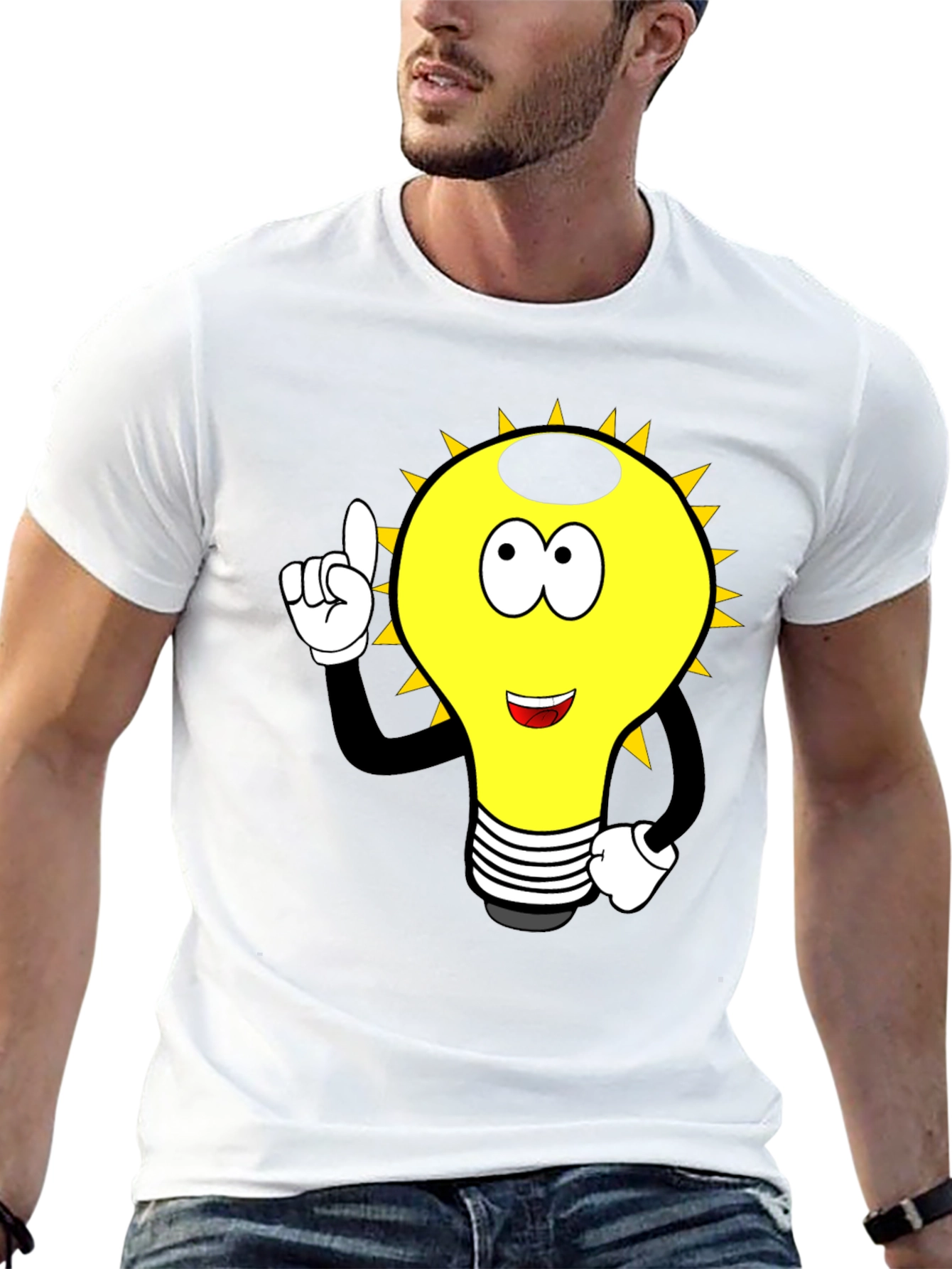 Cartoon Light Bulb Graphic Tee - Black