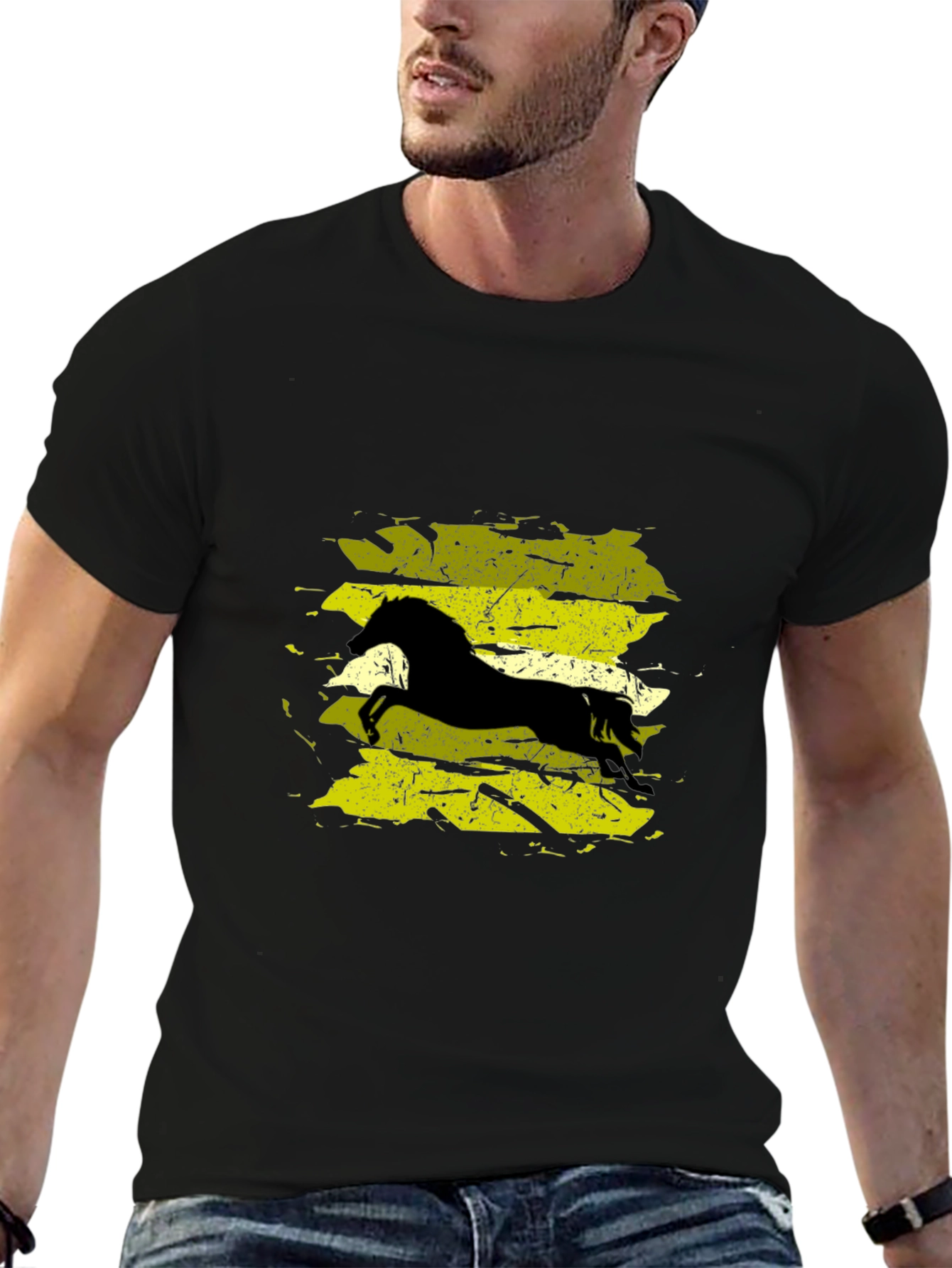 Black T-Shirt with Horse Graphic
