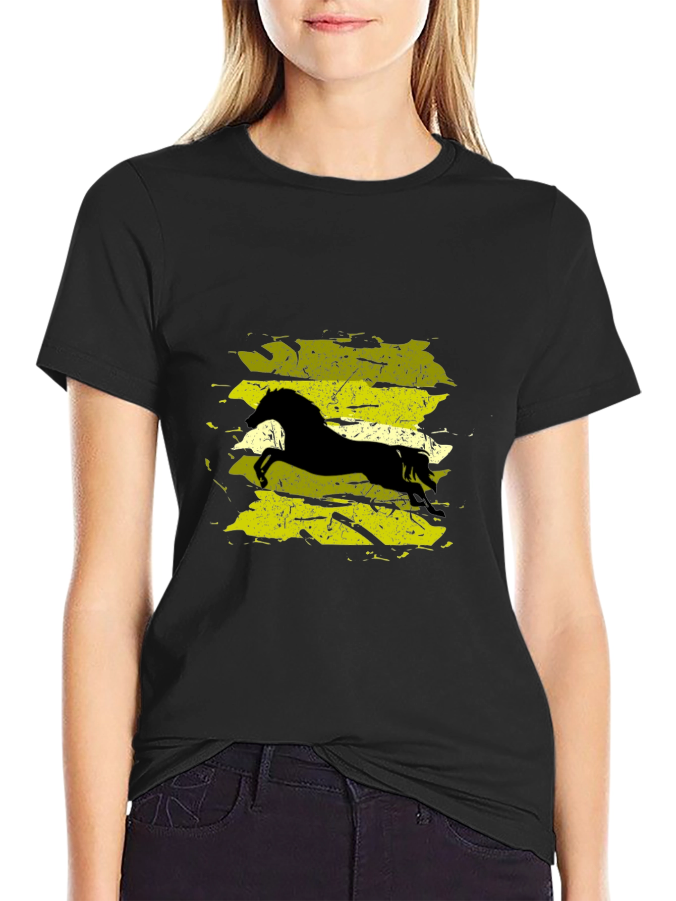 Black T-Shirt with Horse Graphic
