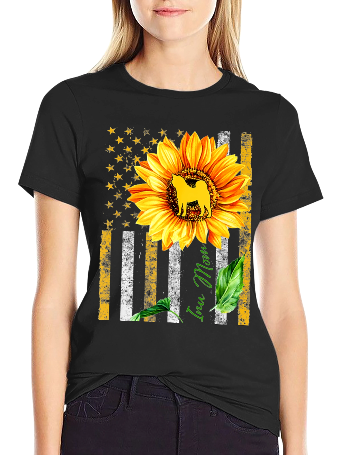 Sunflower Inu Mom Graphic Tee - Stylish Comfort