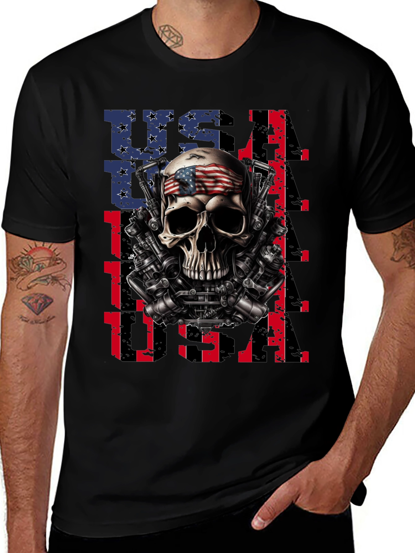 USA Skull Patriotic T-Shirt - Mens Graphic Tee