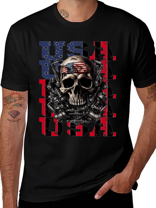 USA Skull Patriotic T-Shirt - Mens Graphic Tee