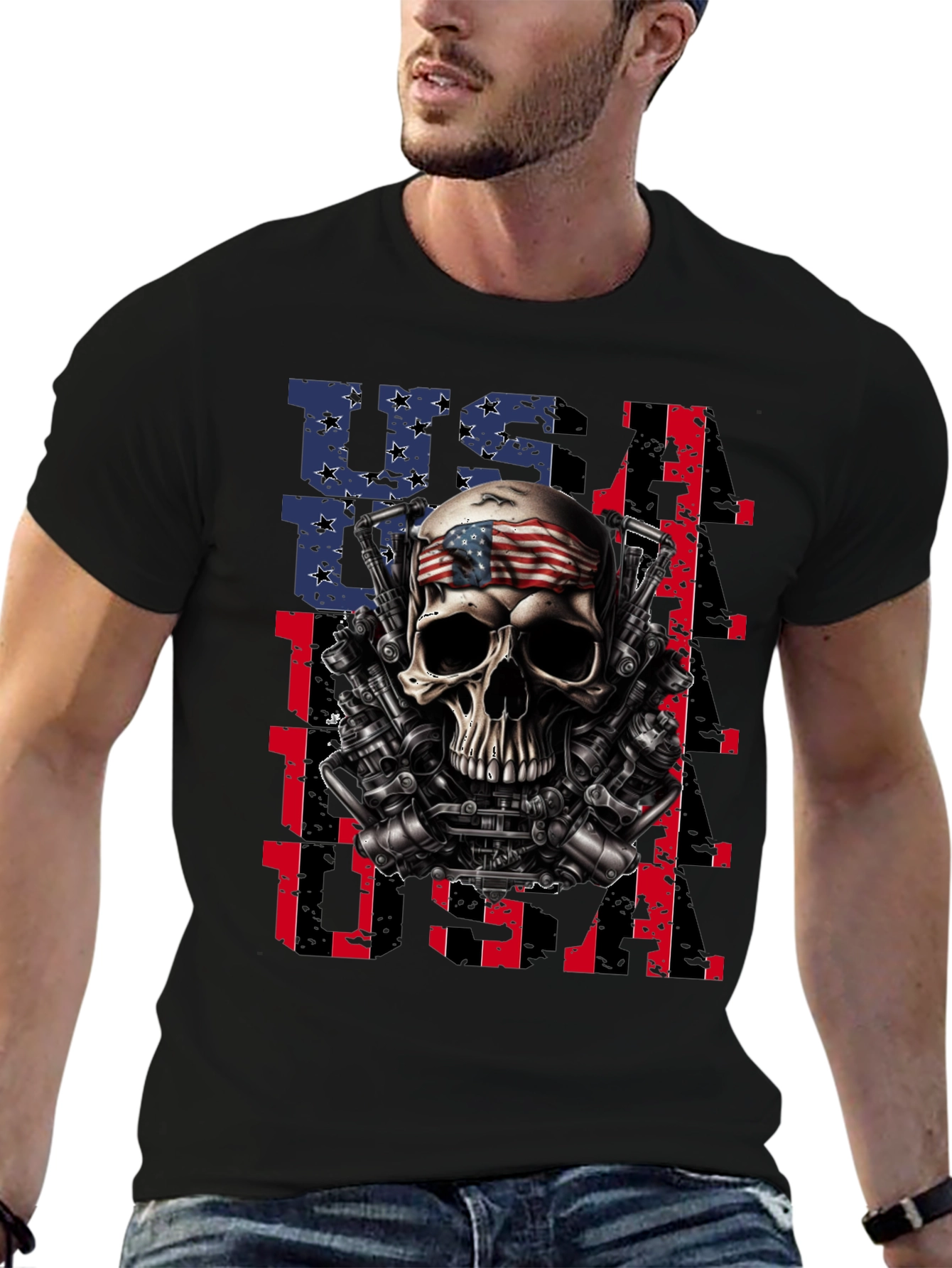 USA Skull Patriotic T-Shirt - Mens Graphic Tee