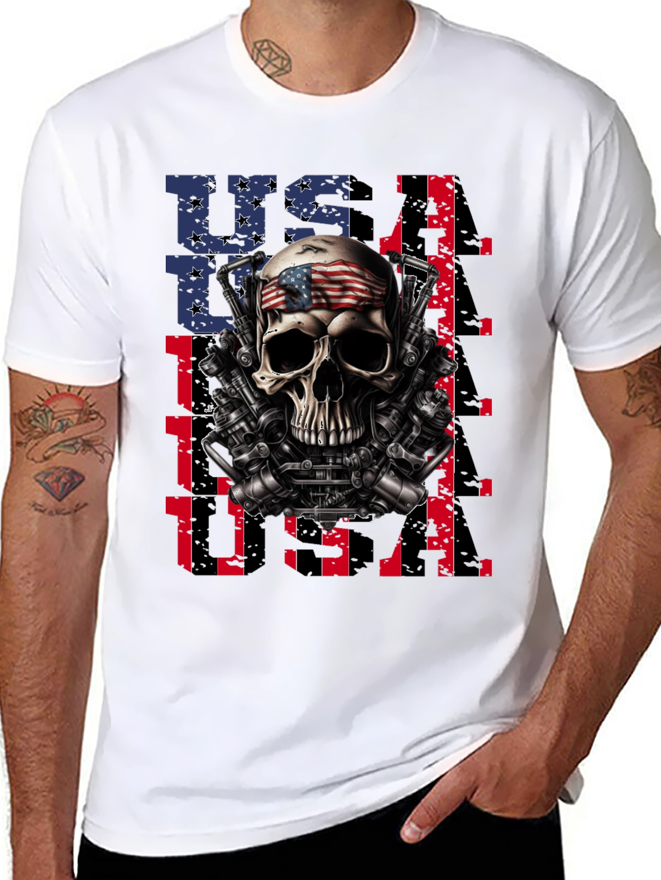 USA Skull Patriotic T-Shirt - Mens Graphic Tee