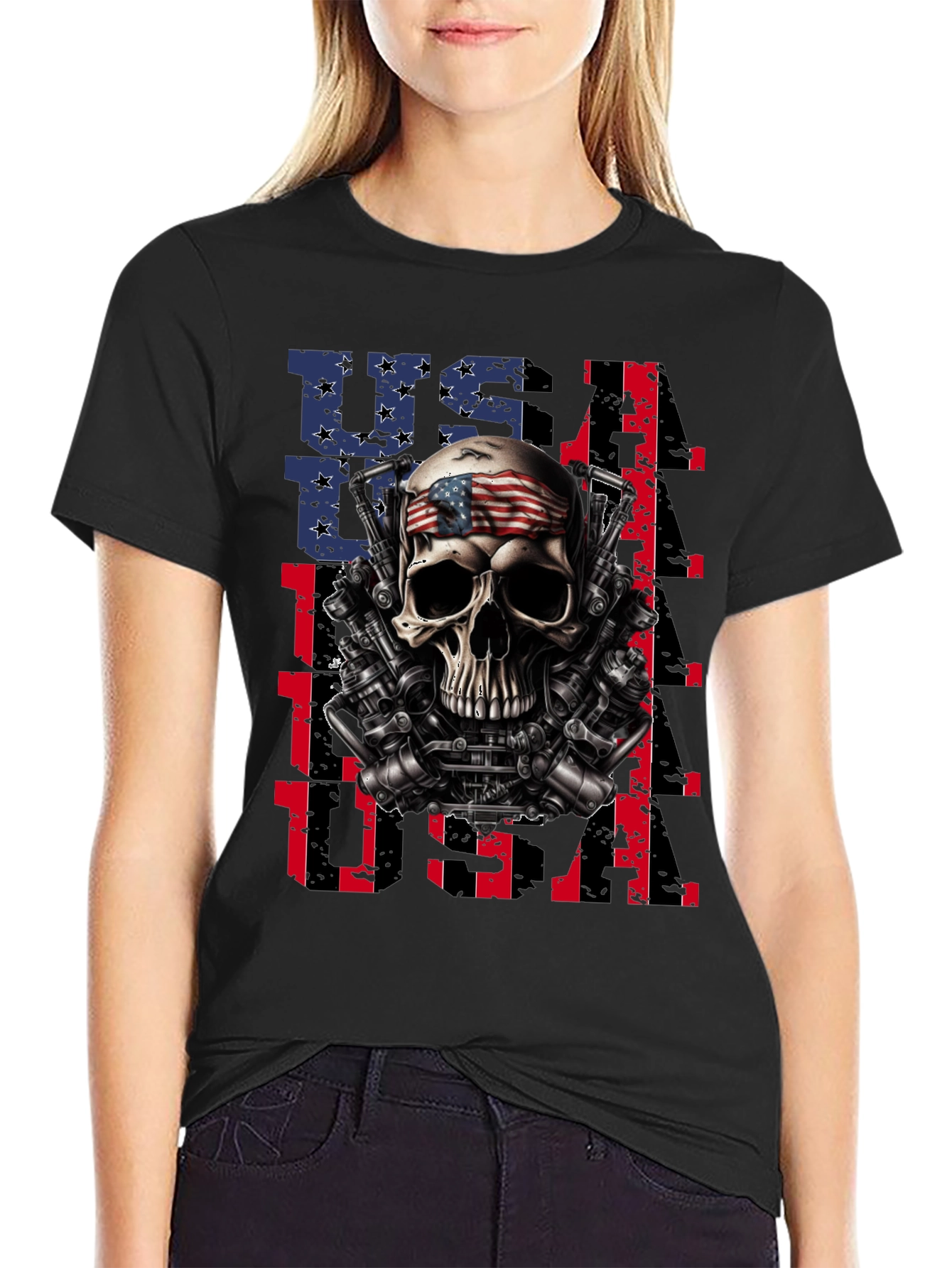 USA Skull Patriotic T-Shirt - Mens Graphic Tee