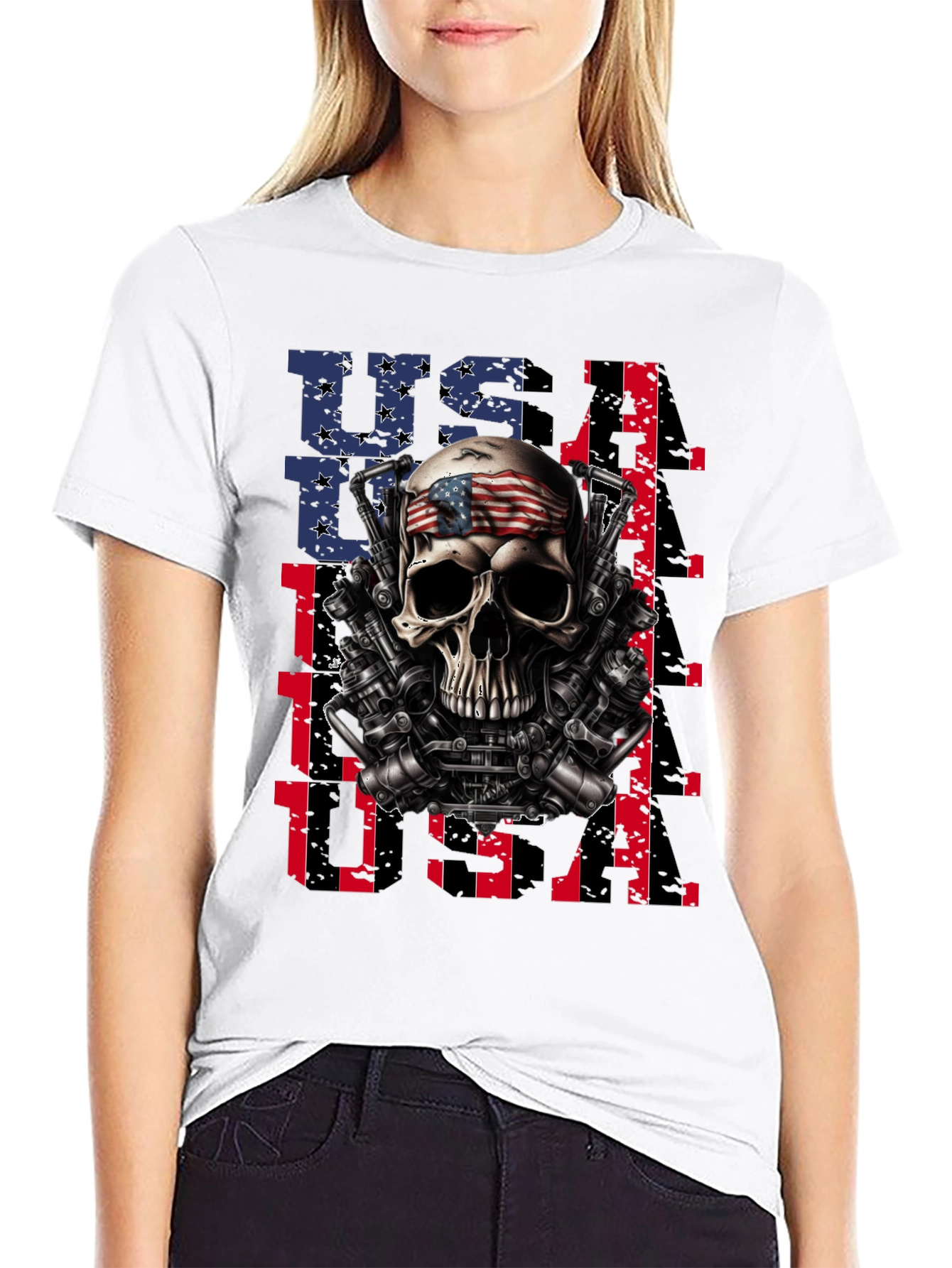 USA Skull Patriotic T-Shirt - Mens Graphic Tee