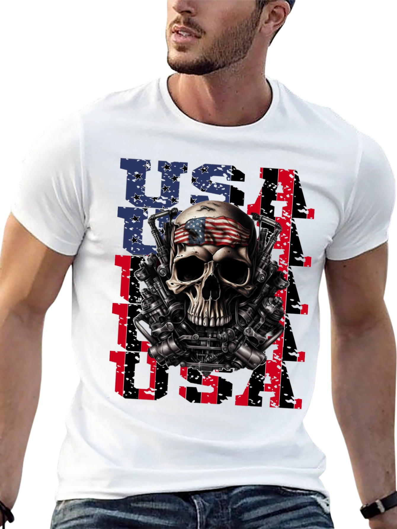 USA Skull Patriotic T-Shirt - Mens Graphic Tee