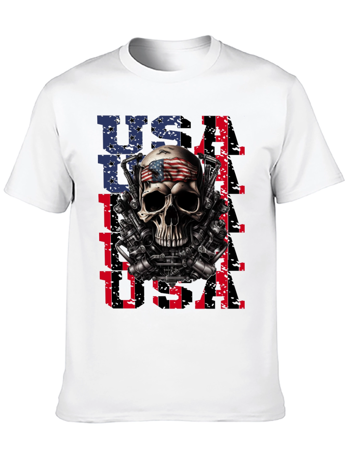 USA Skull Patriotic T-Shirt - Mens Graphic Tee